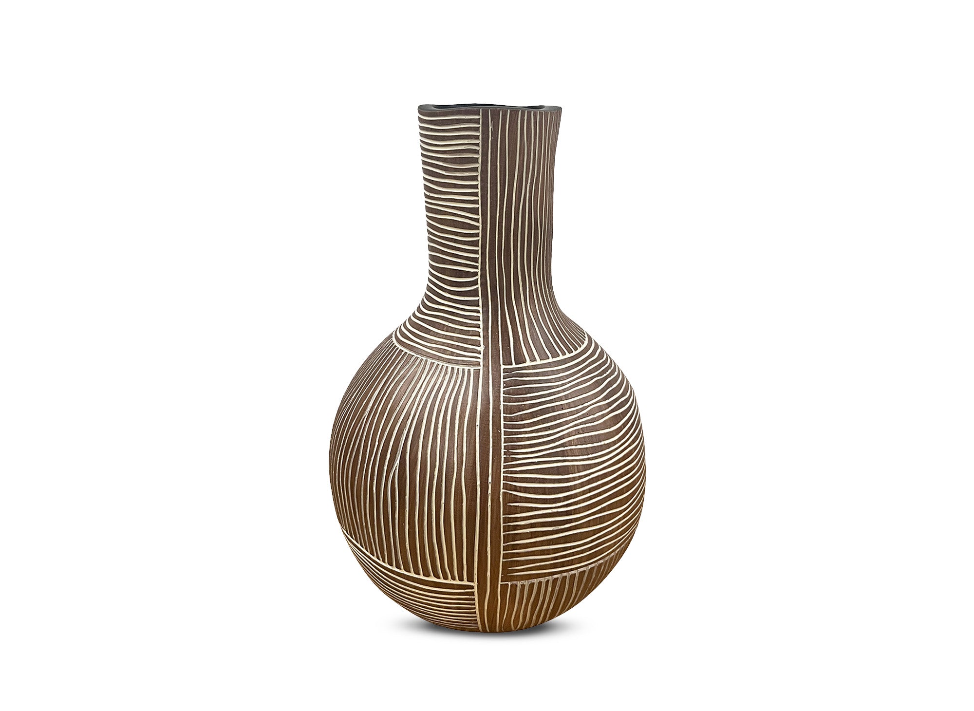 Vase ethnique en polyrésine bois et blanc H36 cm AKIRA