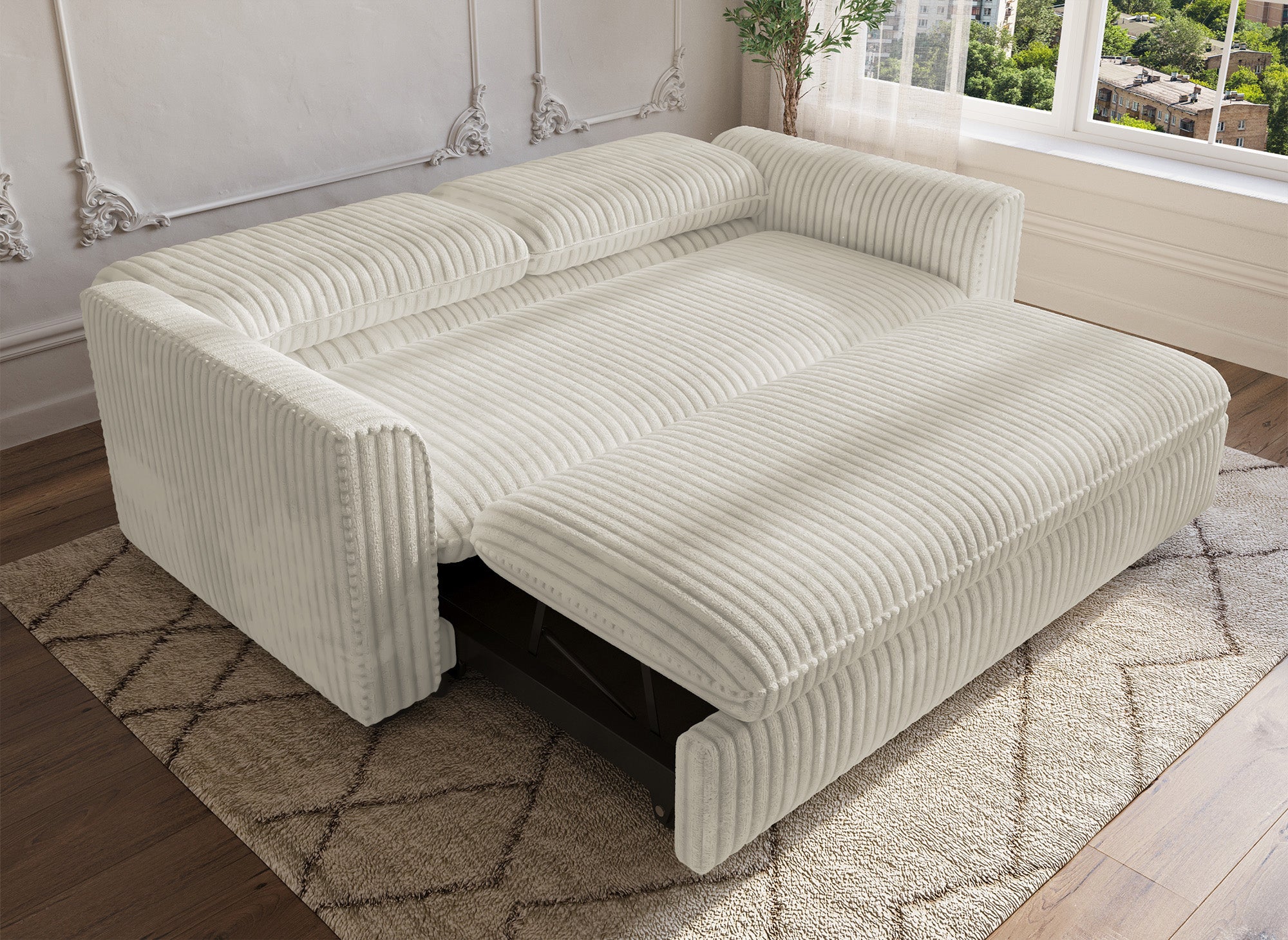 Canapé convertible 3 places en velours côtelé épais beige MAYLIE