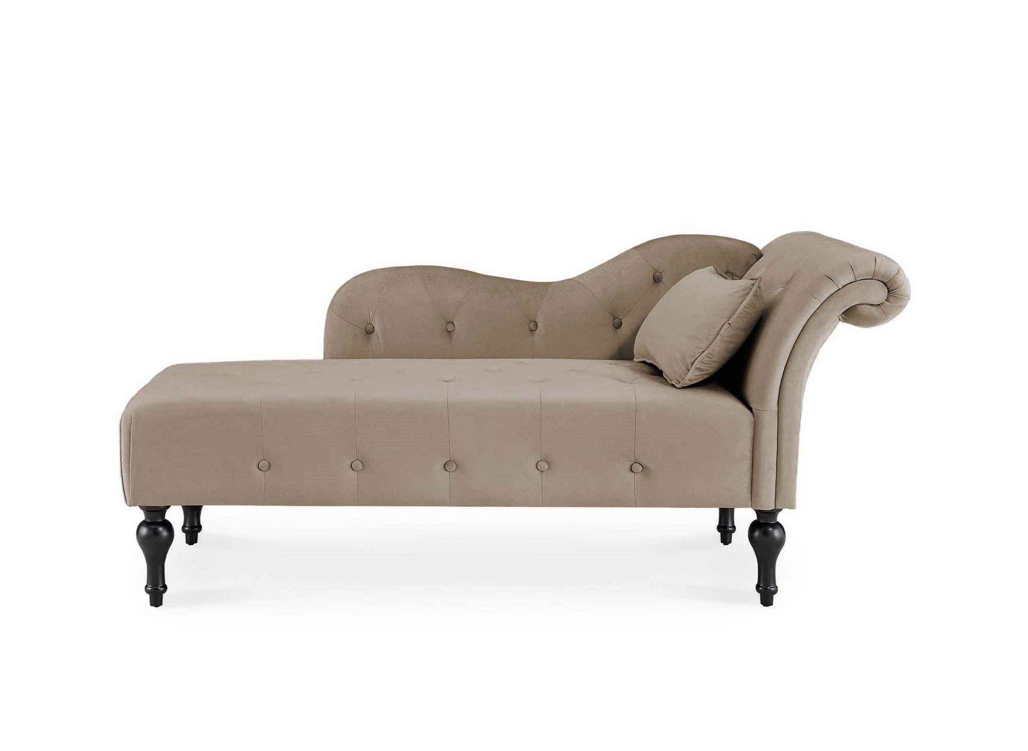 Méridienne capitonné en velours beige SHIMA - Angle Gauche