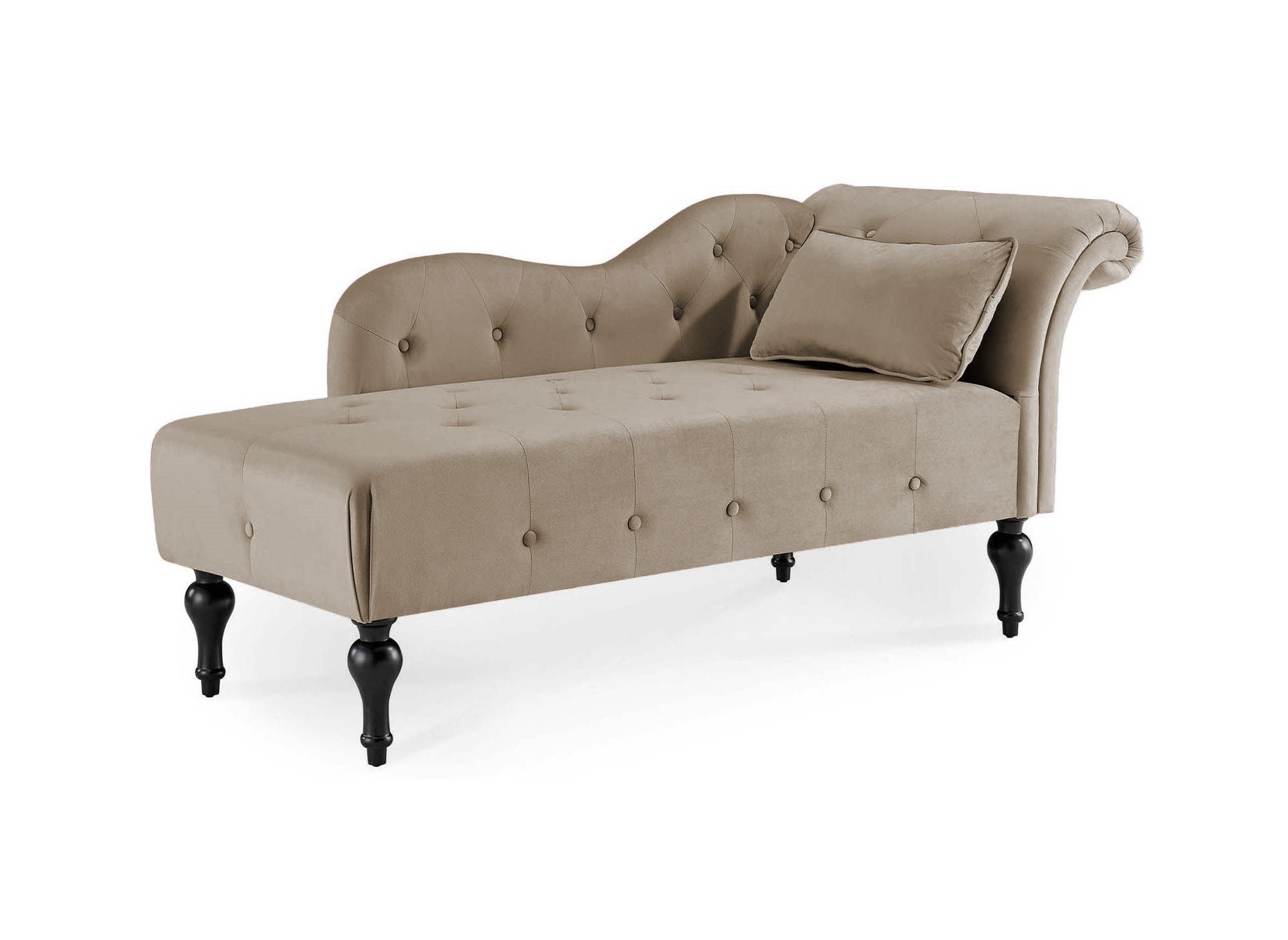Méridienne capitonné en velours beige SHIMA - Angle Gauche