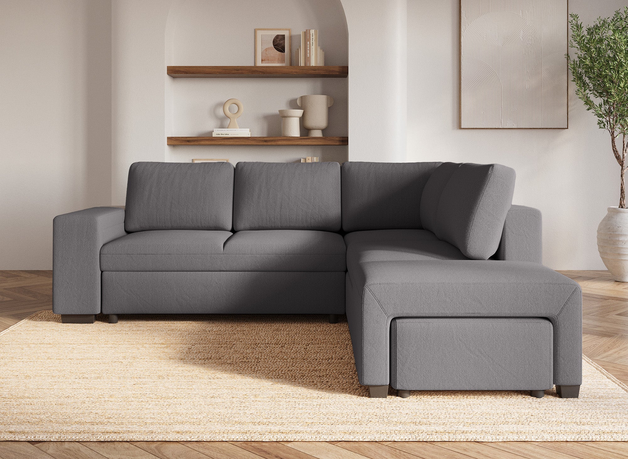 Canapé d'angle convertible en tissu gris foncé ALBAN - Angle droit