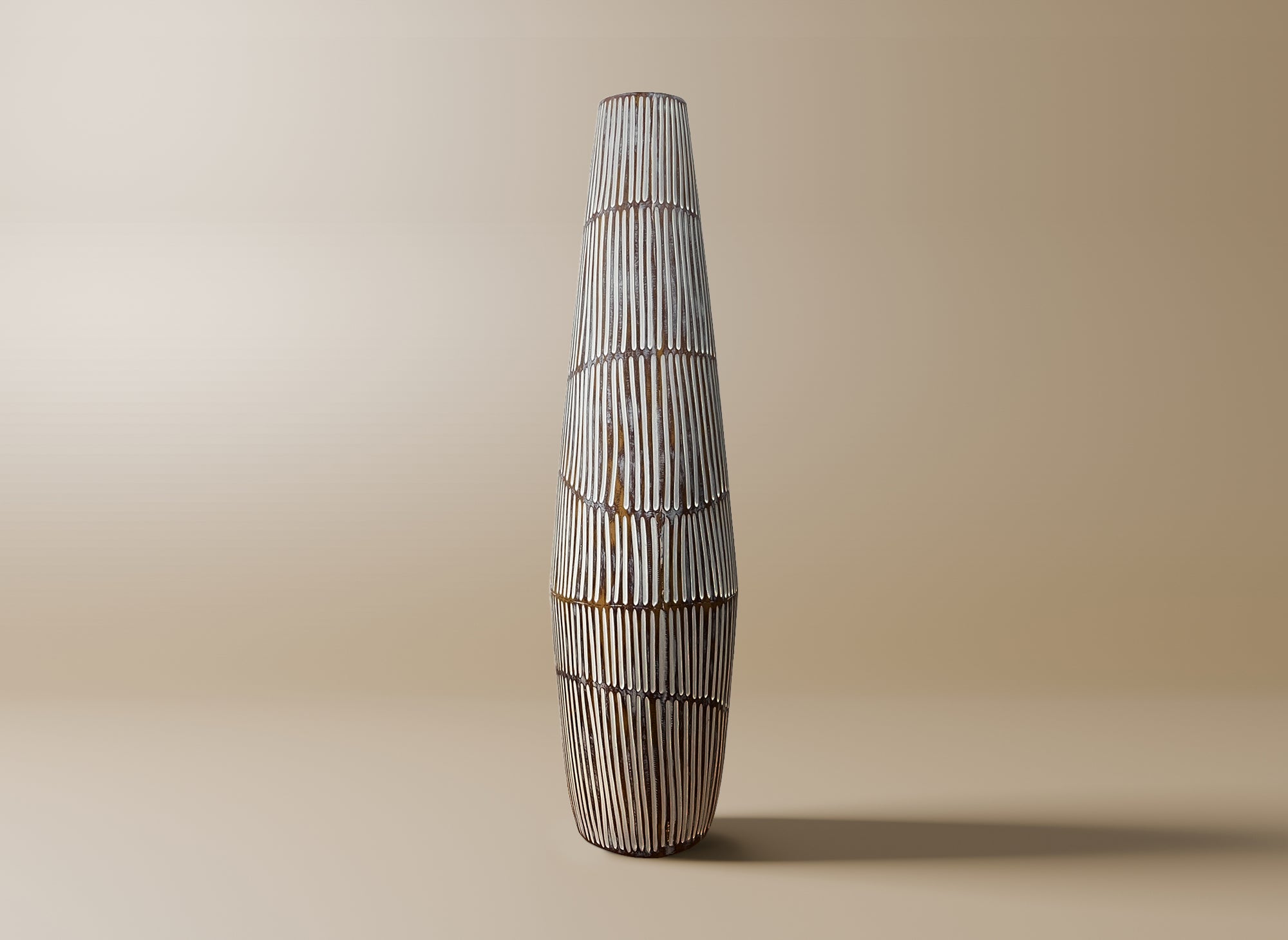 Vase XL en polyrésine bois et blanc H69 cm MAYA