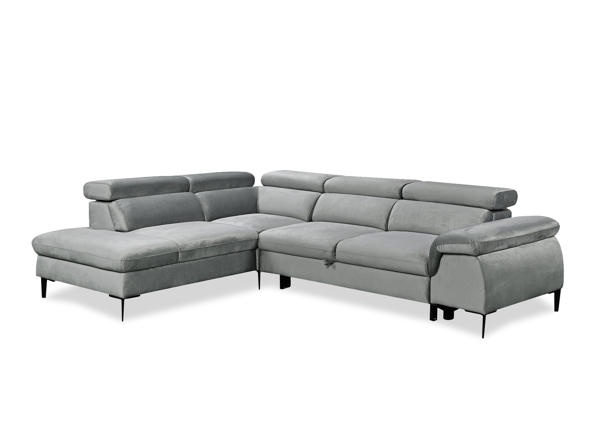 Canapé d'angle convertible avec coffre de rangement en velours gris SWAN - Angle gauche