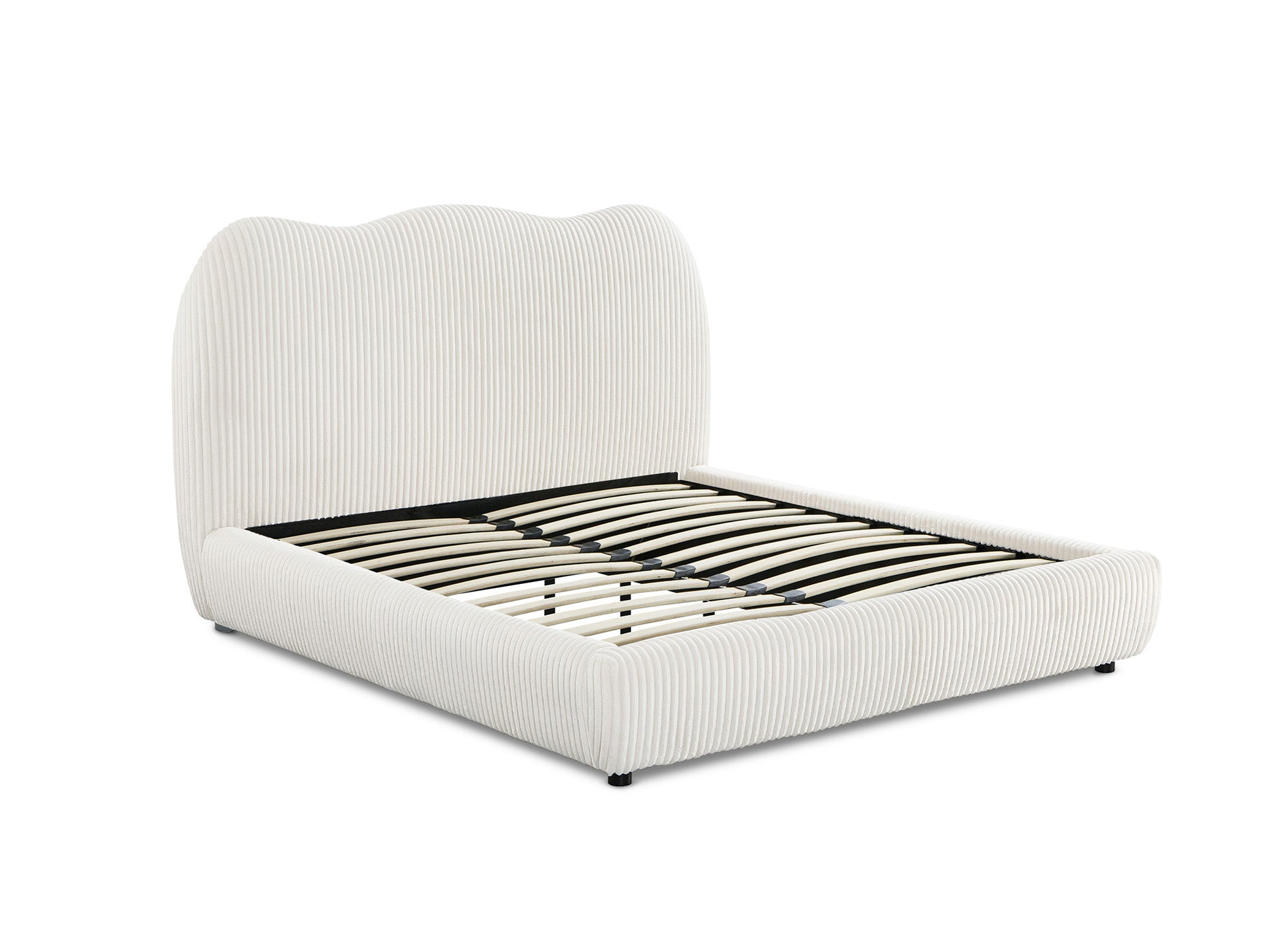 Lit double en velours côtelé épais beige 140x190cm SARA