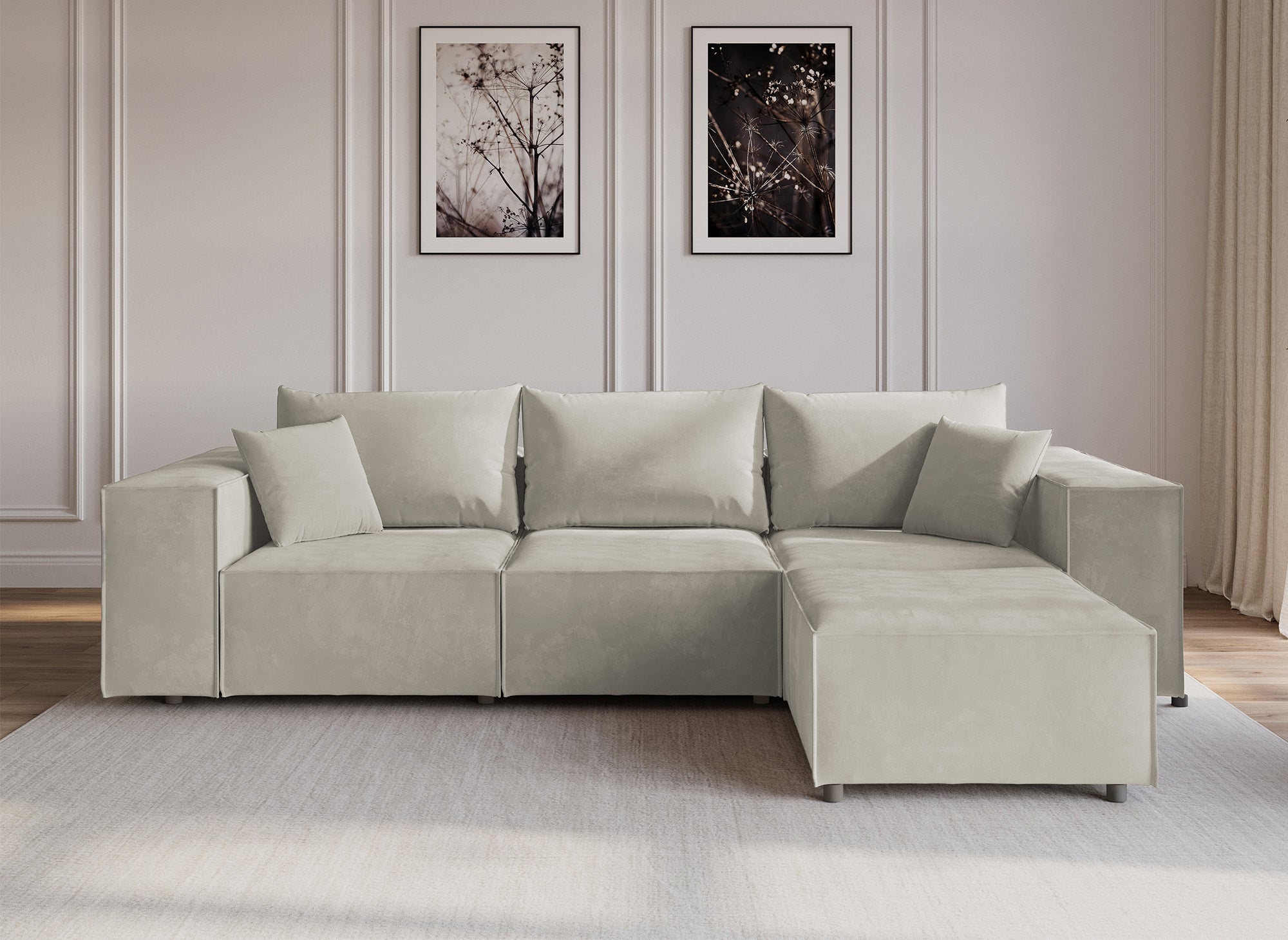 Canapé d'angle modulable en velours taupe HARLEM
