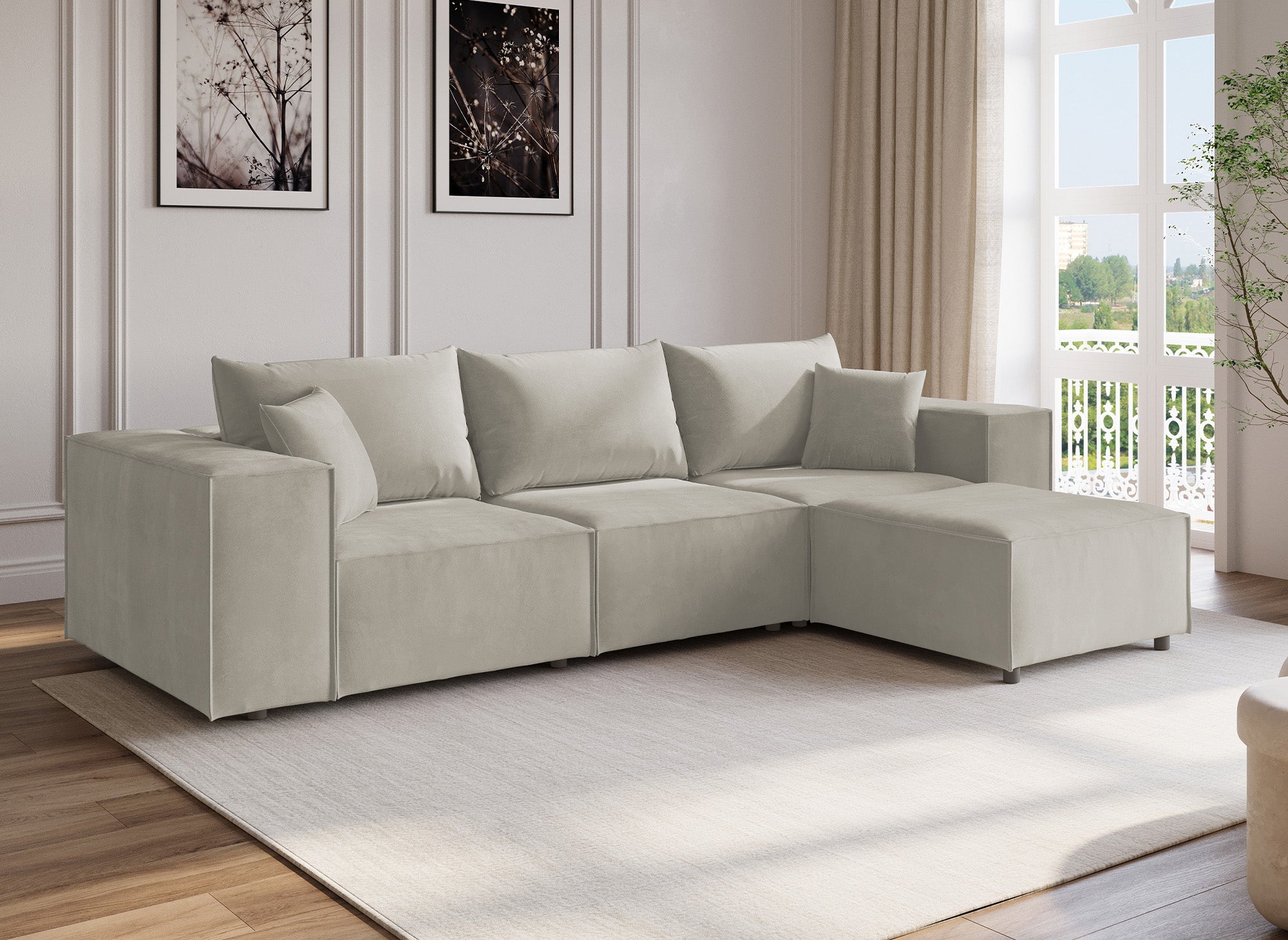 Canapé d'angle modulable en velours taupe HARLEM