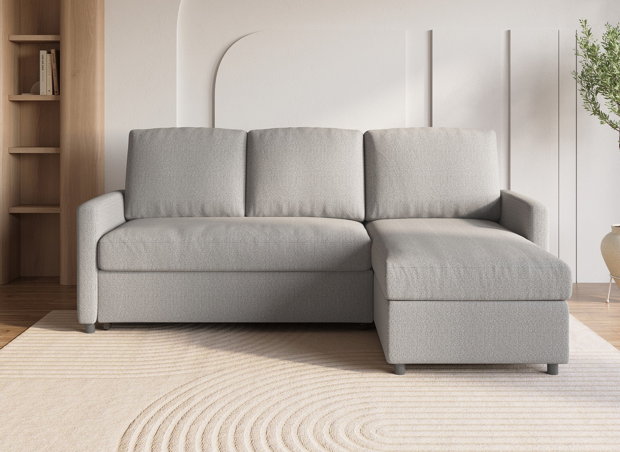 Canapé d'angle réversible convertible coffre de rangement en tissu gris ADAM