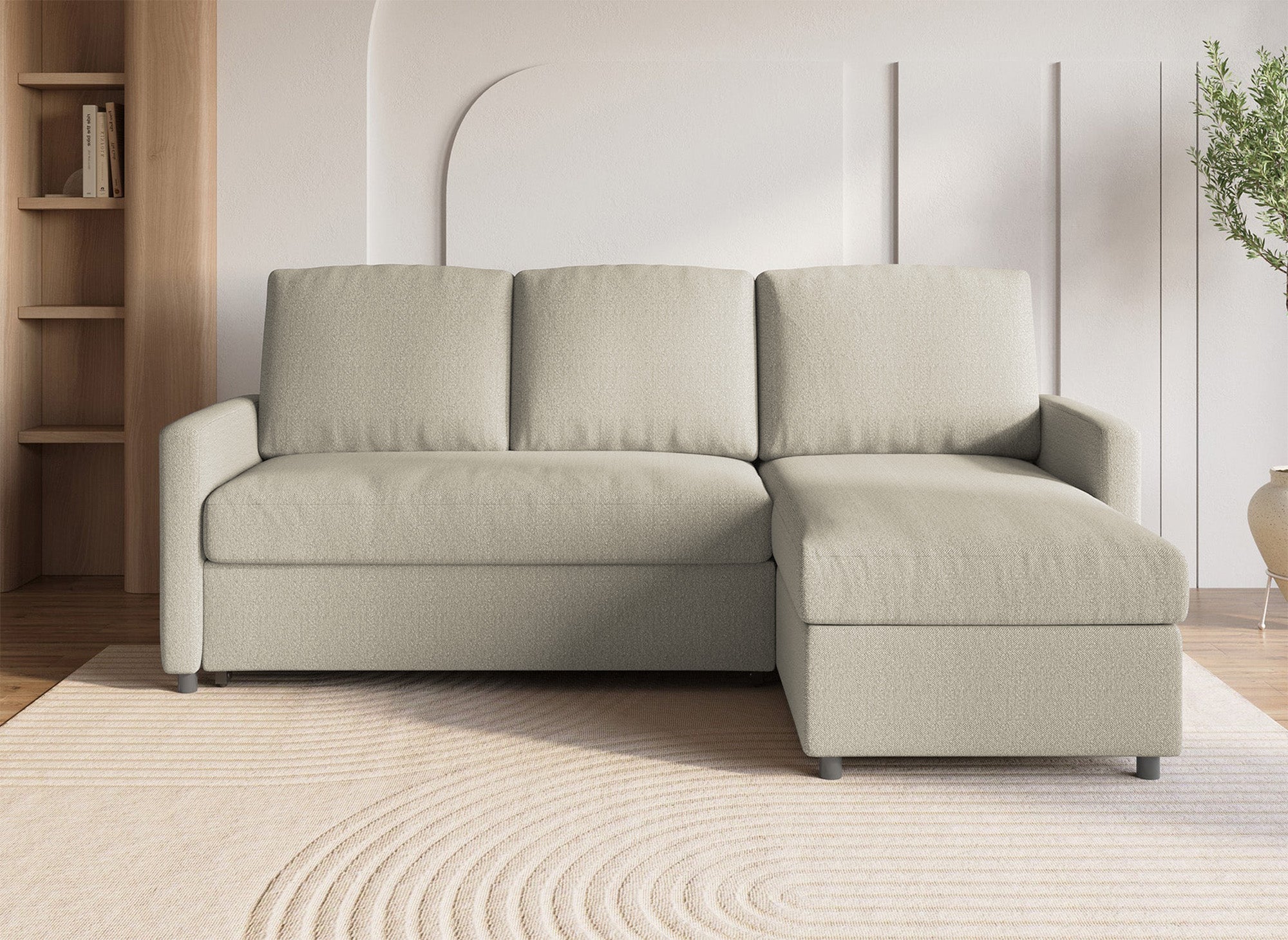 Canapé d'angle réversible convertible coffre de rangement en tissu beige ADAM