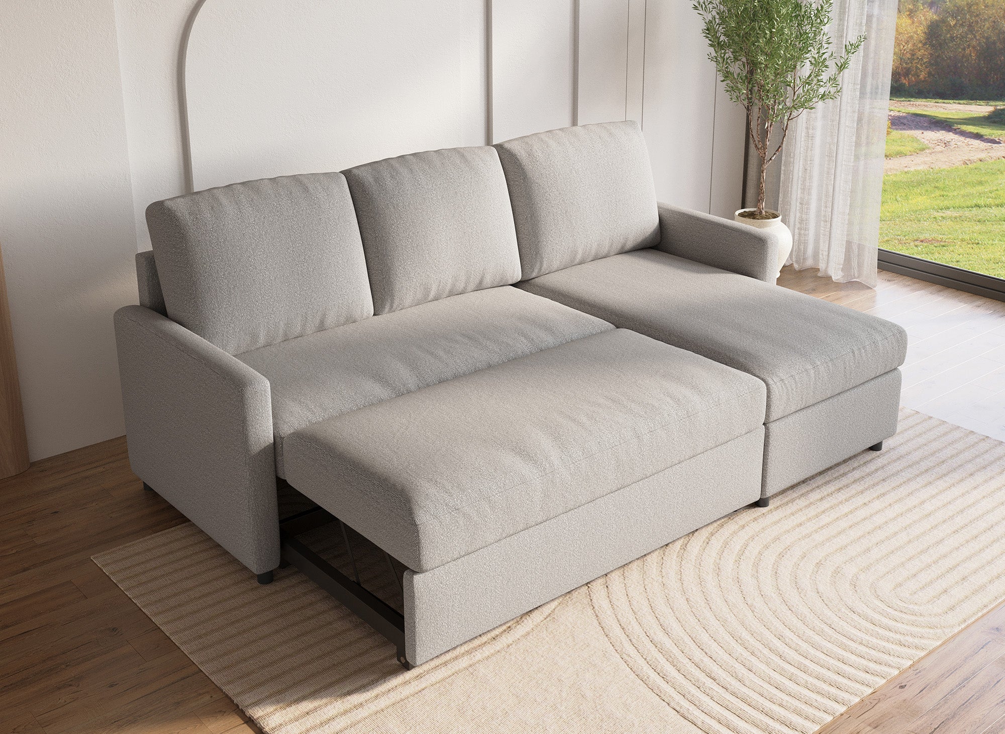 Canapé d'angle réversible convertible coffre de rangement en tissu gris ADAM