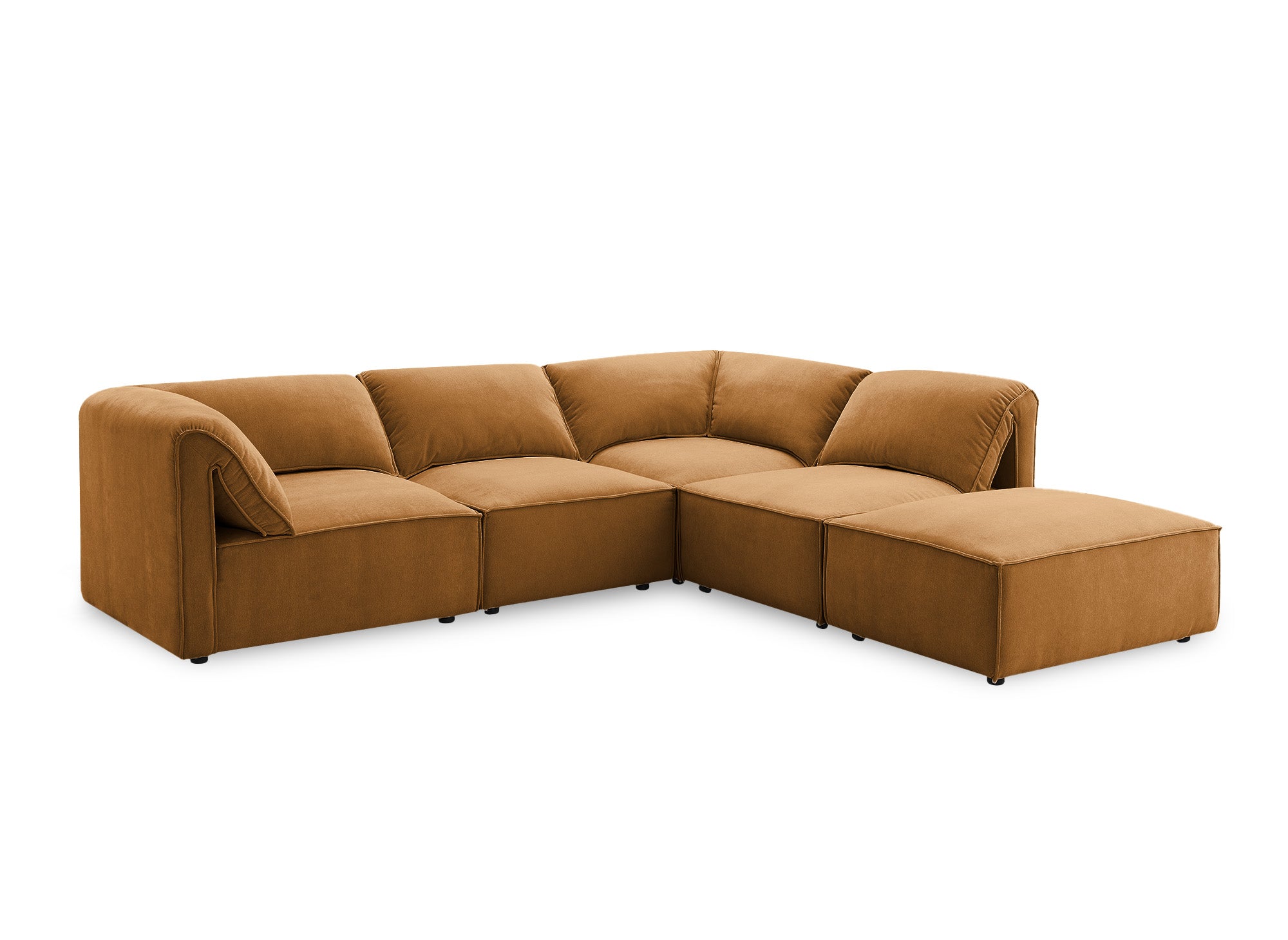 Canapé d'angle modulable en velours moutarde HARINA