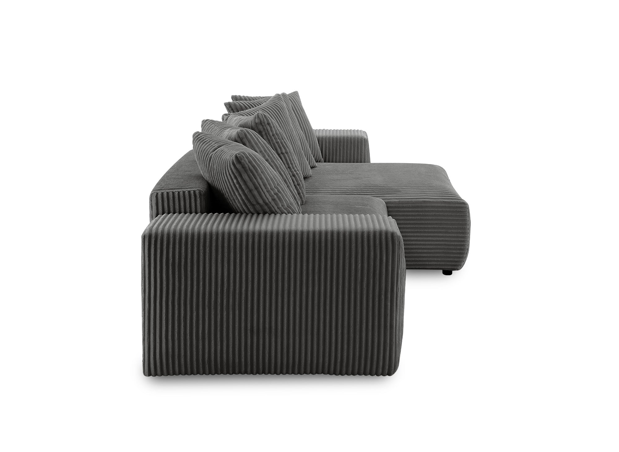 Canapé d'angle réversible convertible avec coffre en velours côtelé épais gris NOELIA