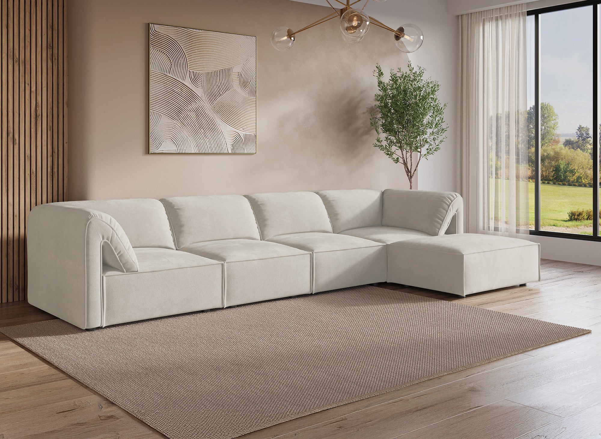 Canapé d'angle modulable en velours beige HARINA