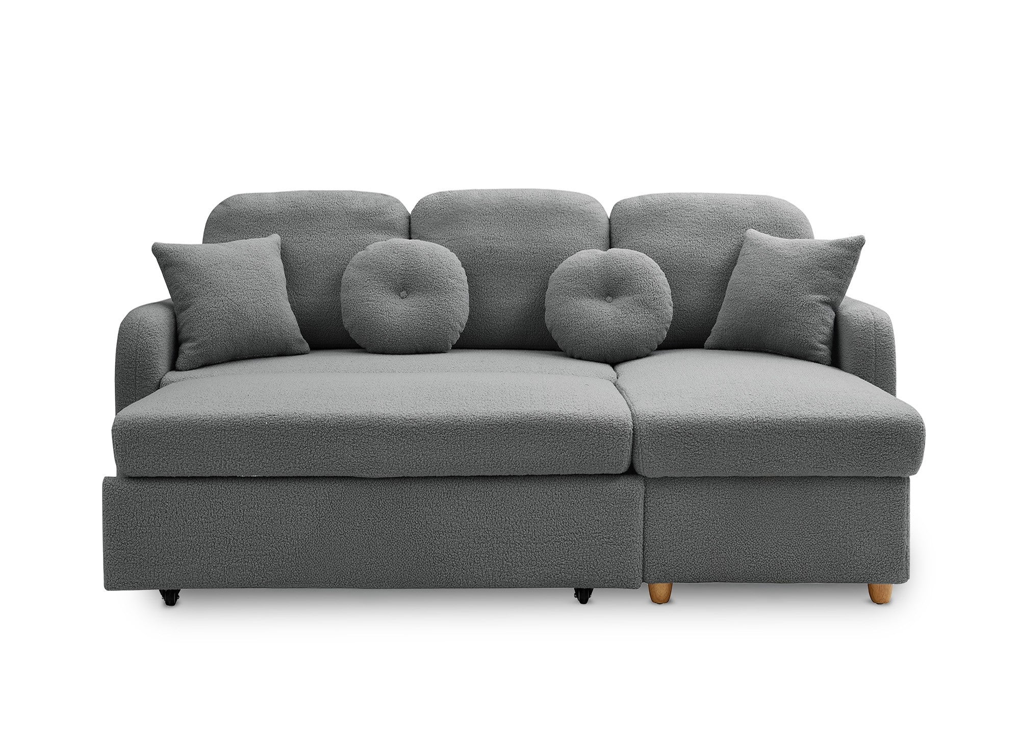 Canapé d'angle convertible et réversible avec coffre en tissu bouclette gris foncé GREGORY