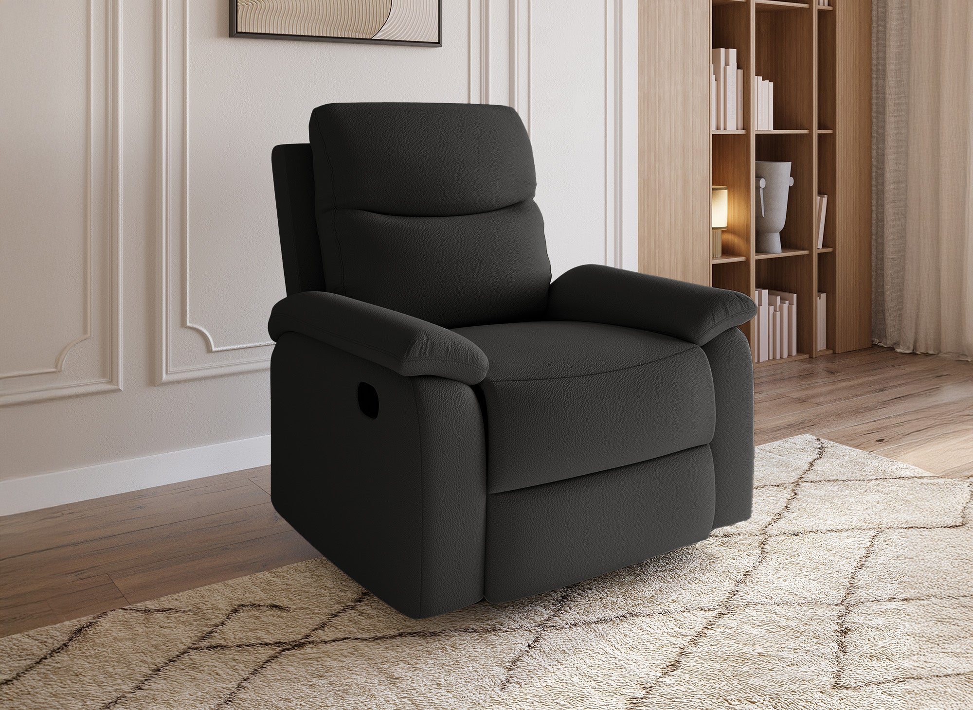 Fauteuil relax effet simili cuir noir JACOB