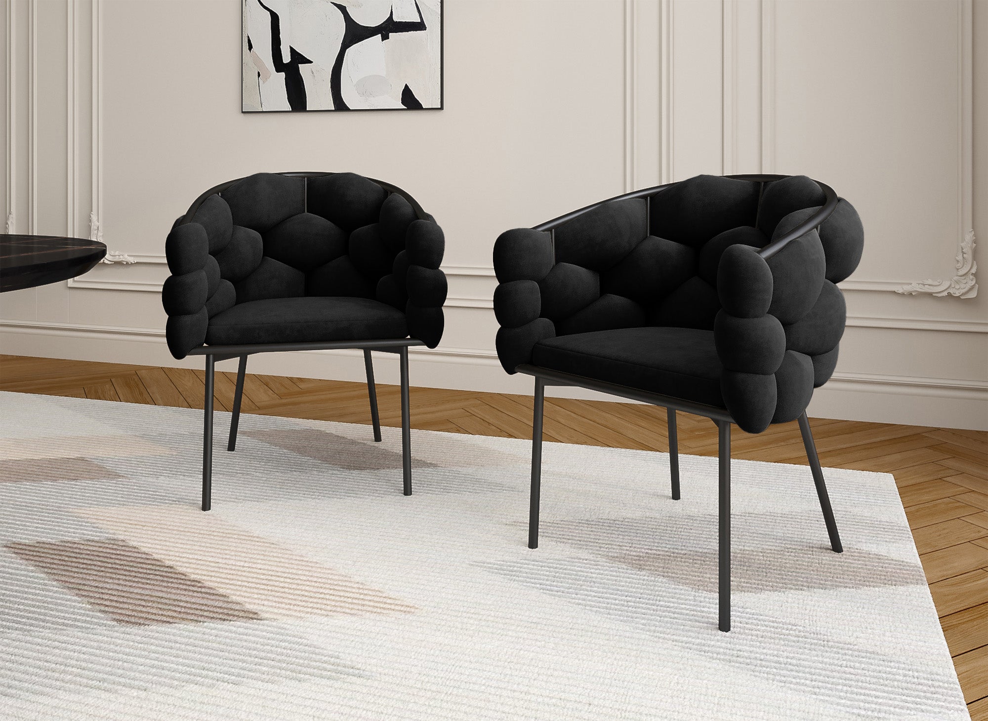 Lot de 2 chaises en velours noir pieds en métal noir CHARLOTTE
