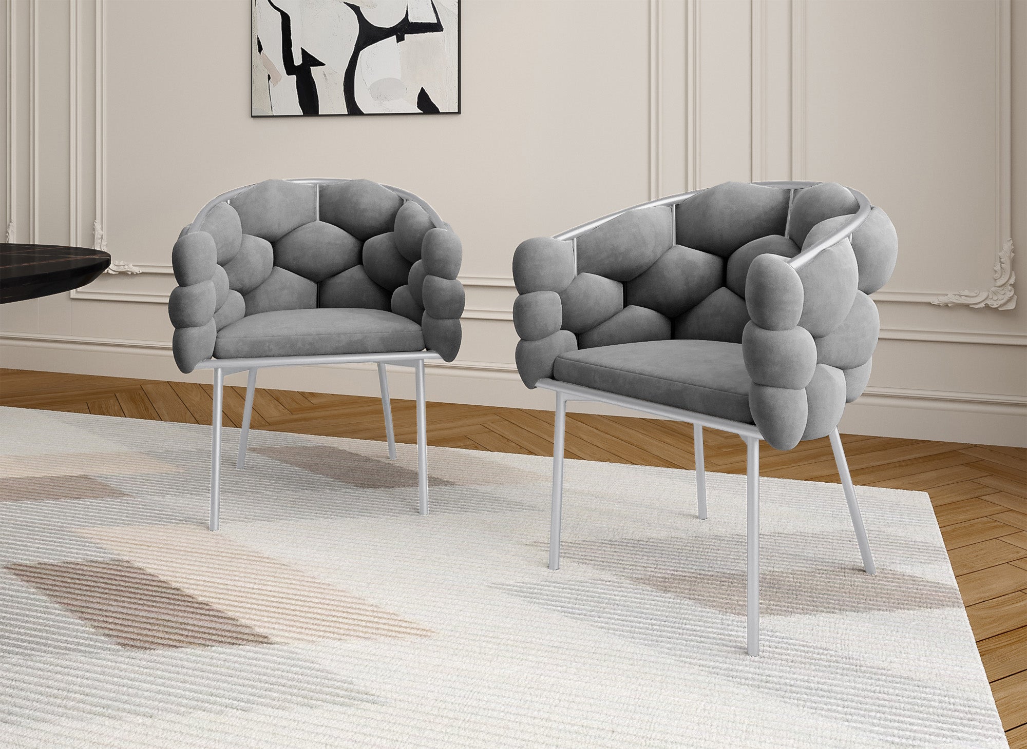 Lot de 2 chaises en velours gris pieds en métal argenté CHARLOTTE