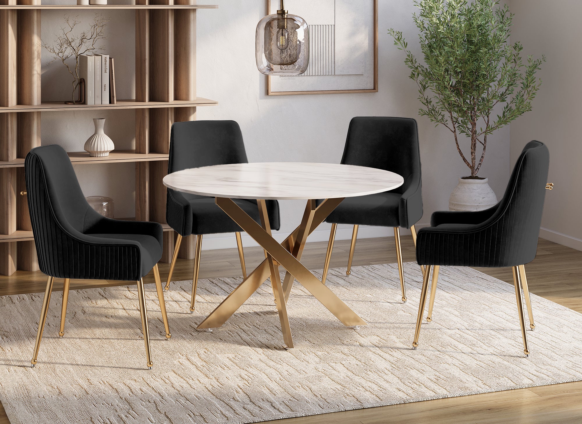 Lot de 2 chaises en velours noir pieds en métal doré DORY