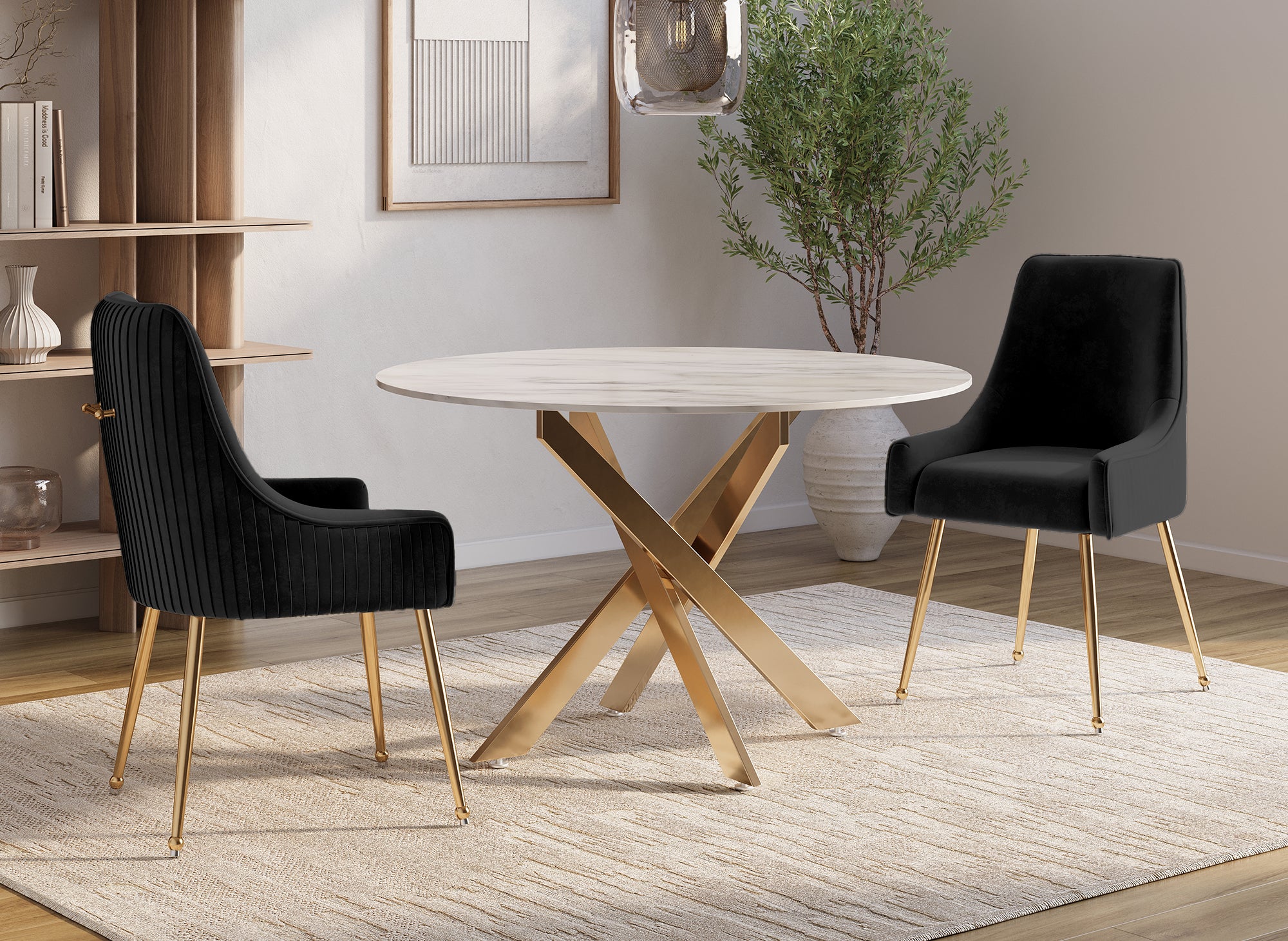 Lot de 2 chaises en velours noir pieds en métal doré DORY