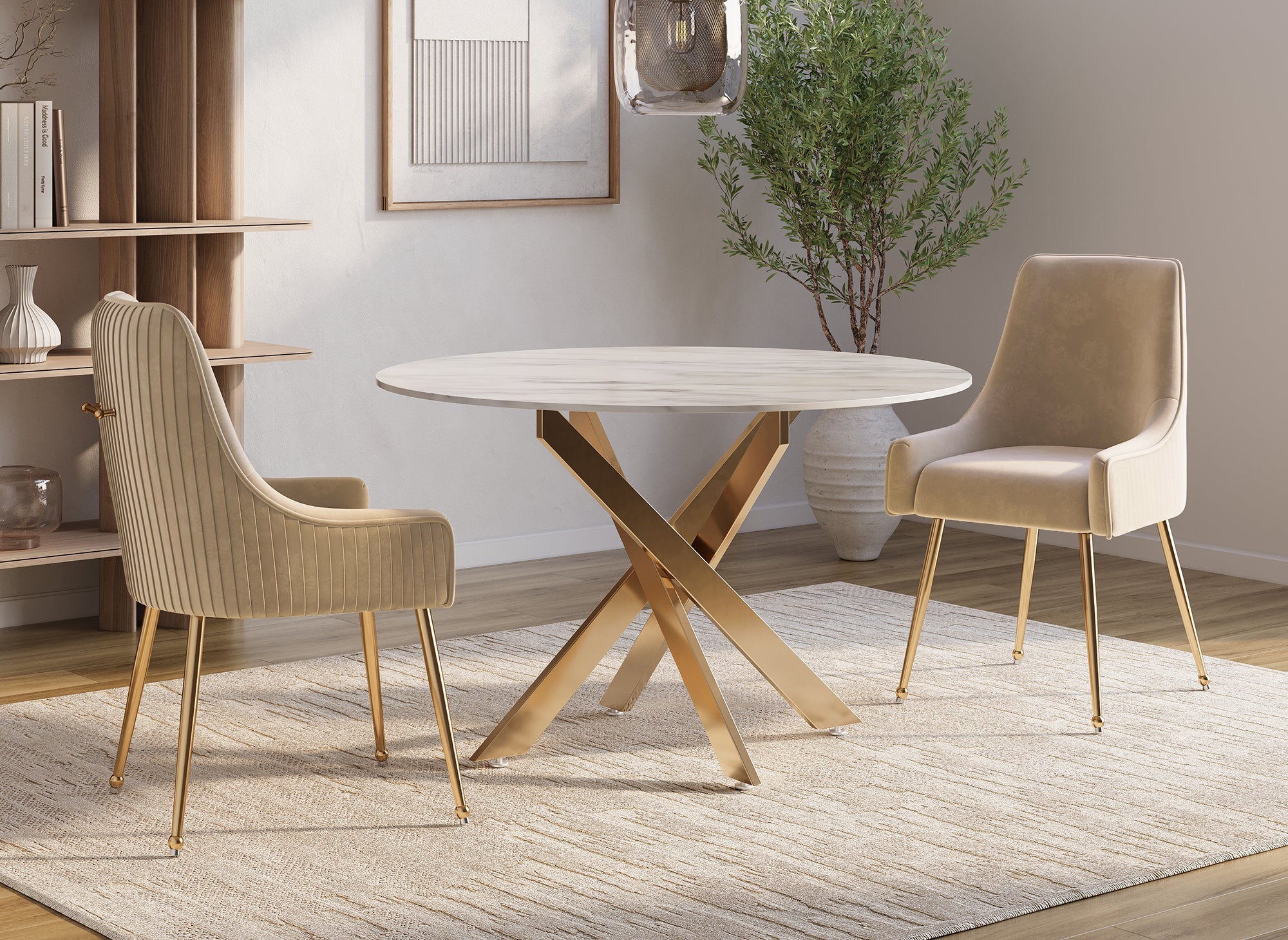 Lot de 2 chaises en velours beige pieds en métal doré DORY
