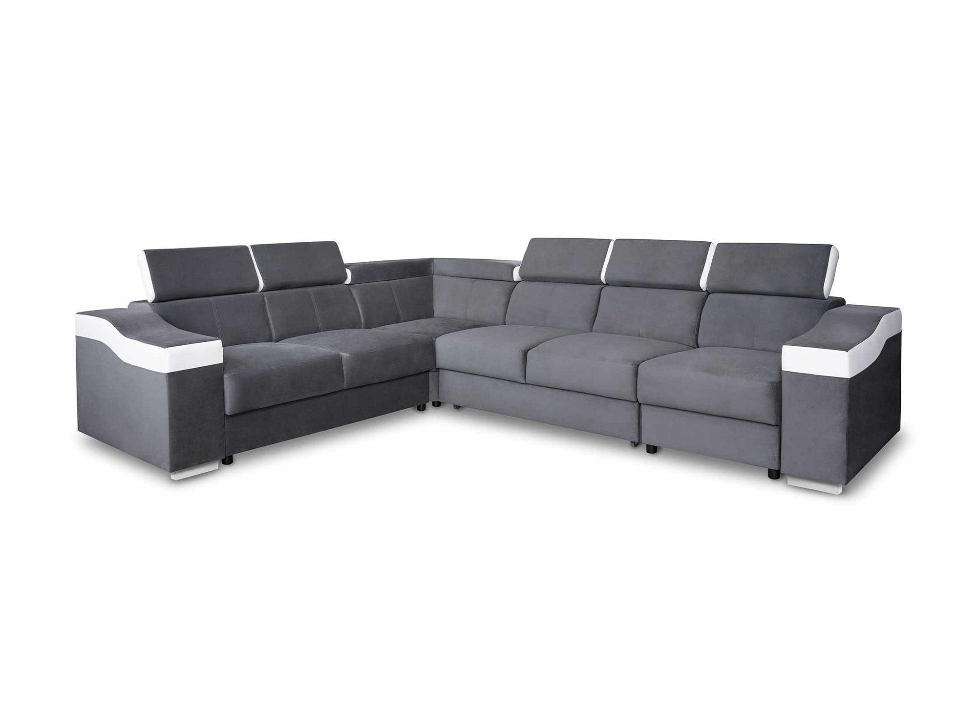 Canapé d'angle convertible réversible en velours gris et simili cuir blanc LEONIE