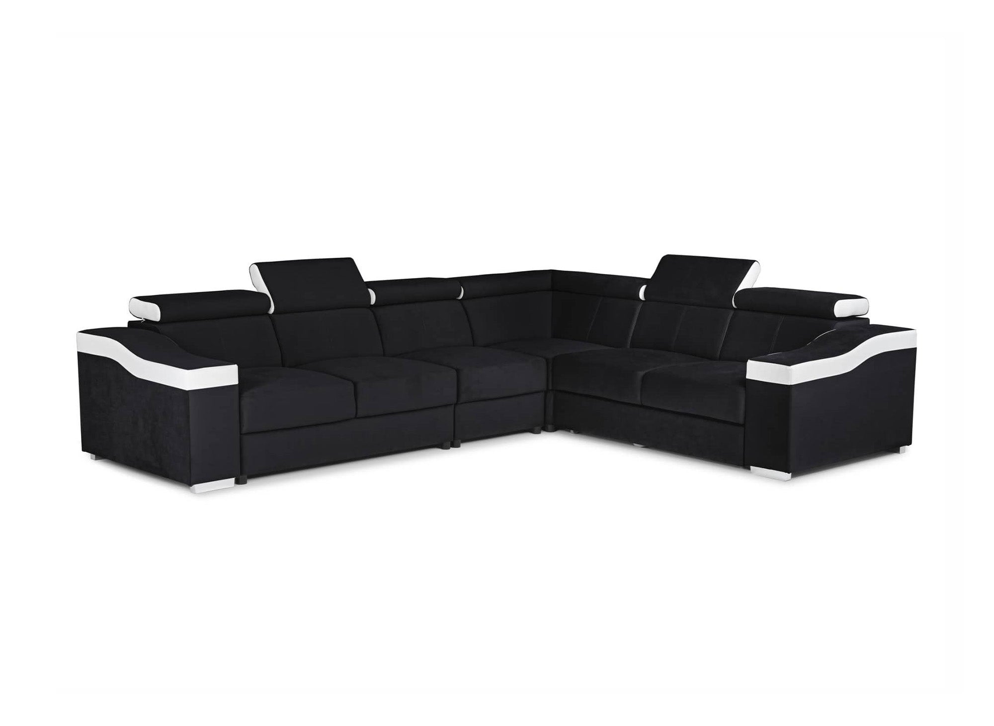 Canapé d'angle convertible réversible en velours noir et simili blanc LEONIE