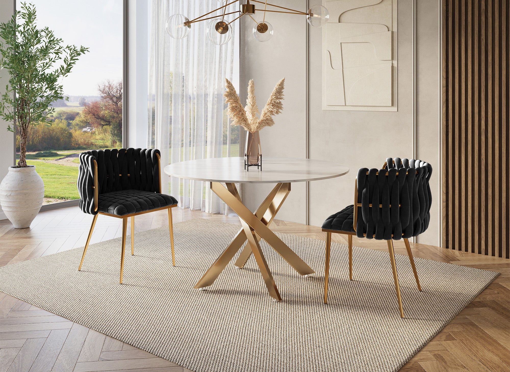 Lot de 2 chaises en velours noir pieds en métal doré POLO