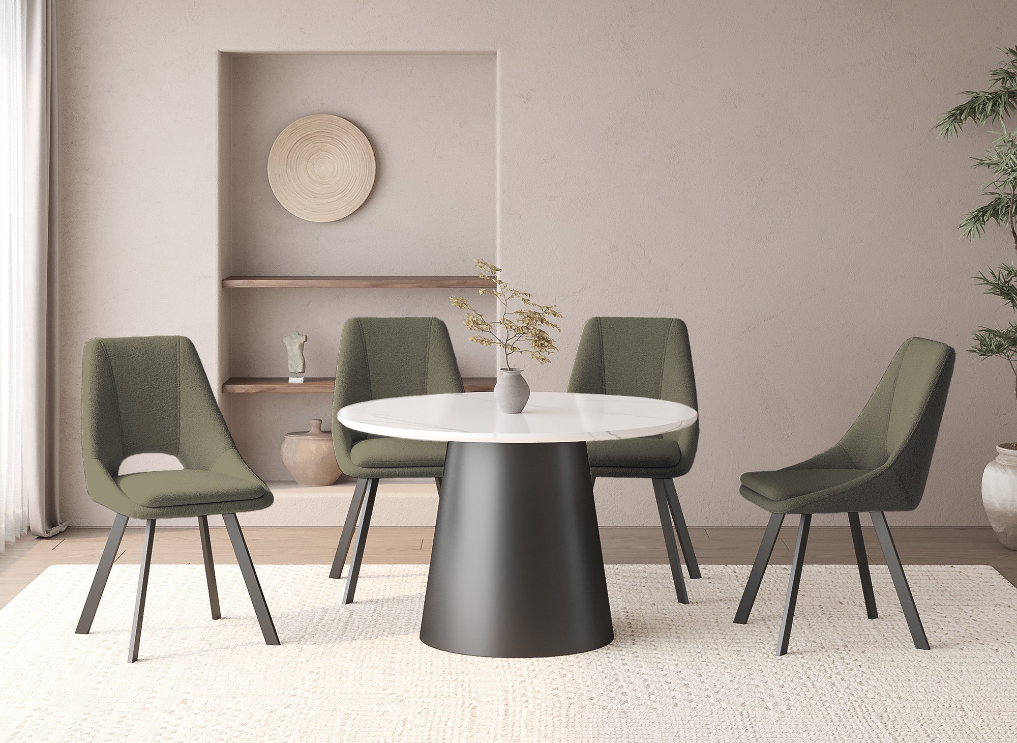Lot de 4 chaises effet peau de mouton vert kaki NARCISSE