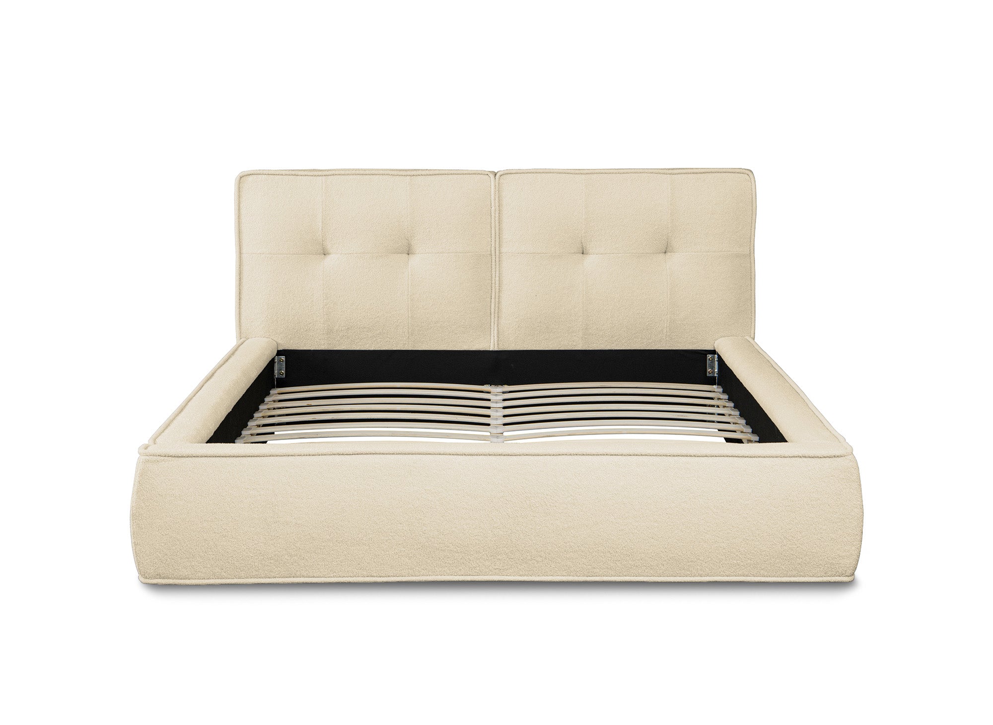 Lit coffre en tissu bouclette beige 160x200cm YUNA