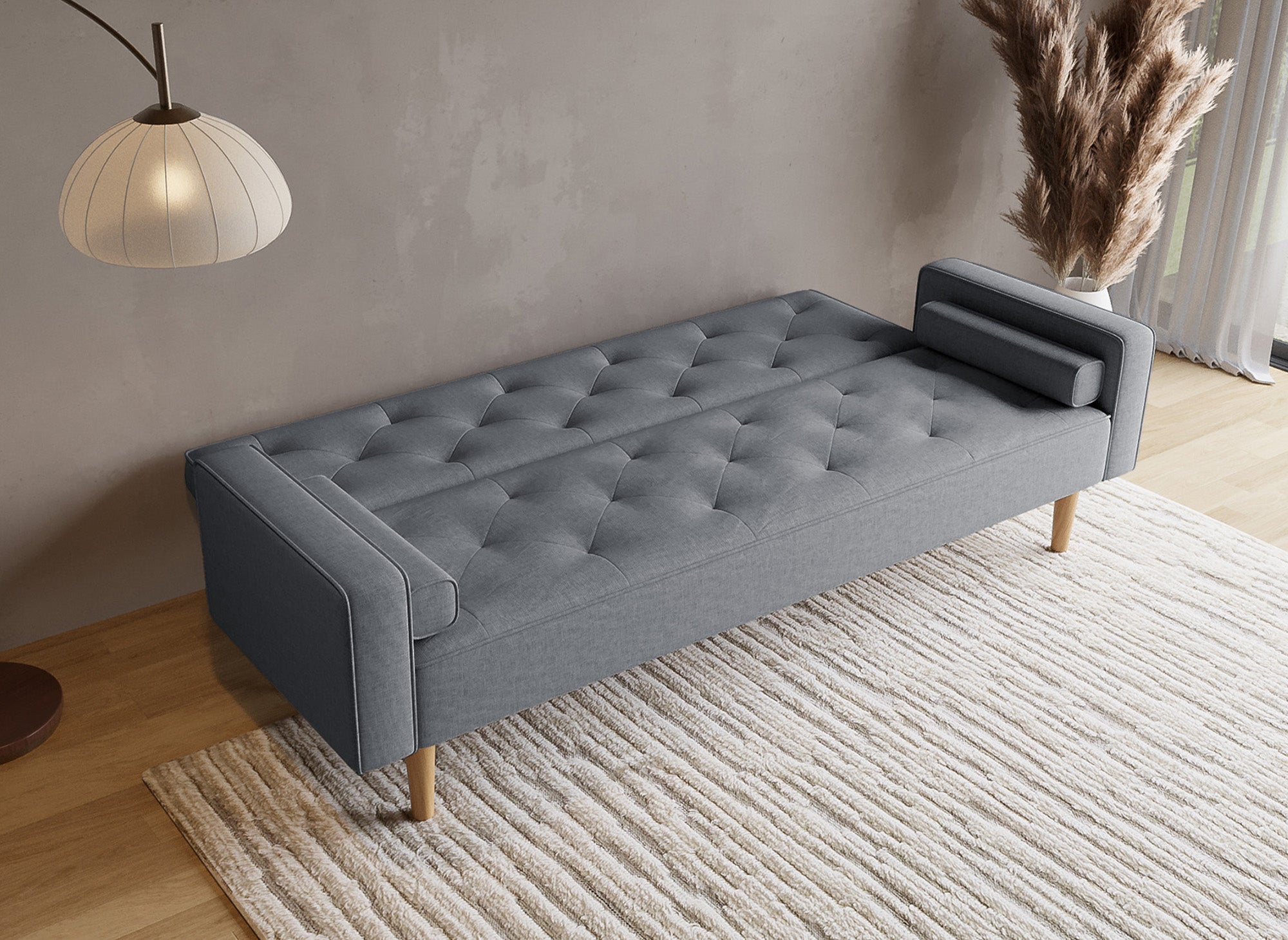 Canapé clic clac en tissu gris foncé avec pieds en bois JAKARTA