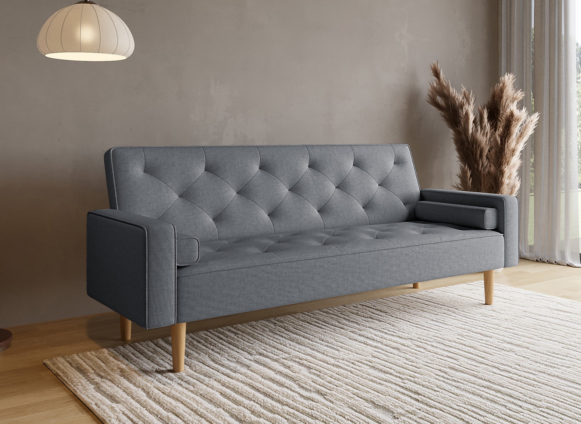 Canapé clic clac en tissu gris foncé avec pieds en bois JAKARTA
