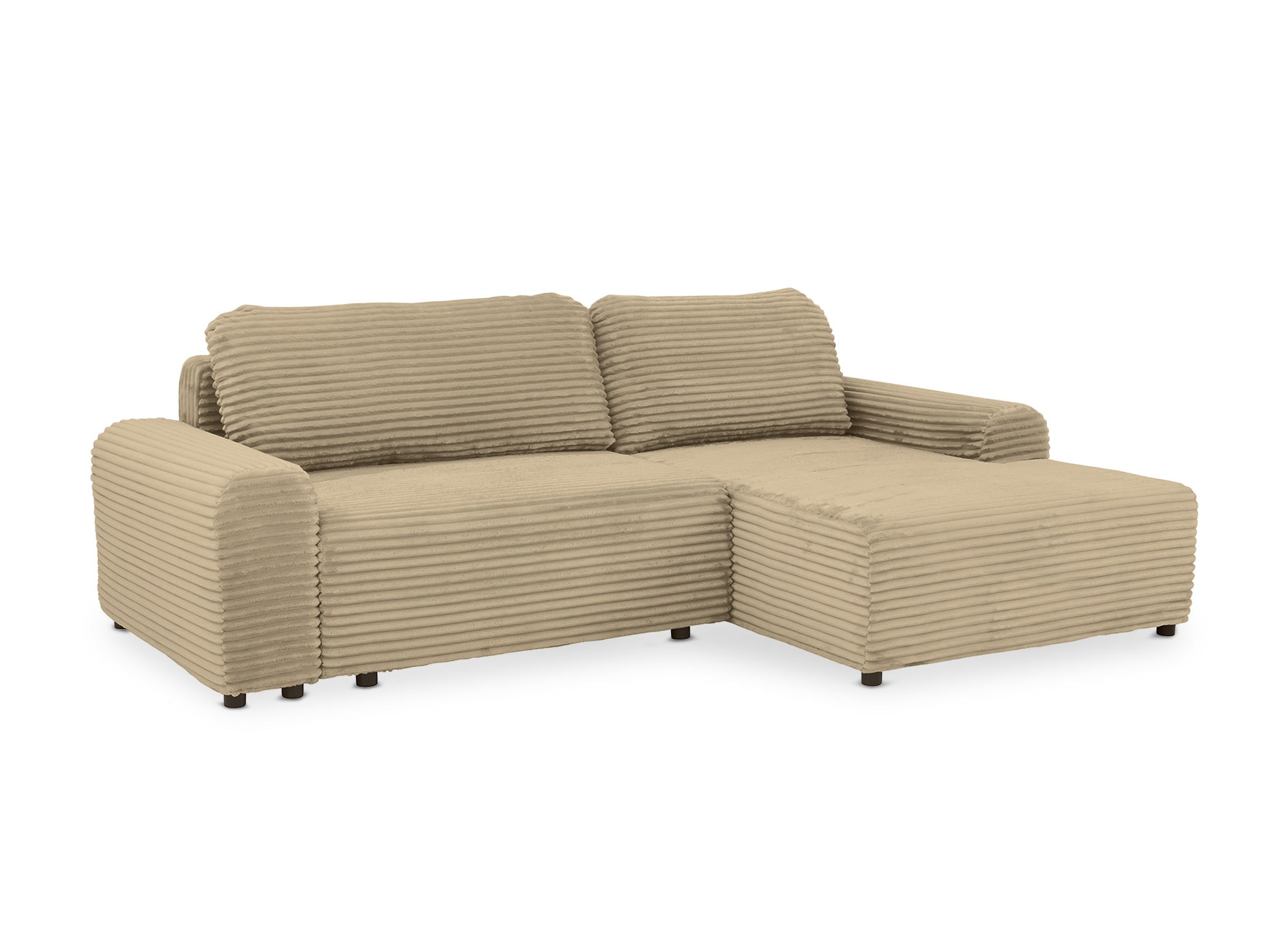 Canapé d'angle droit convertible avec coffre en velours côtelé épais taupe BALI - Angle droit