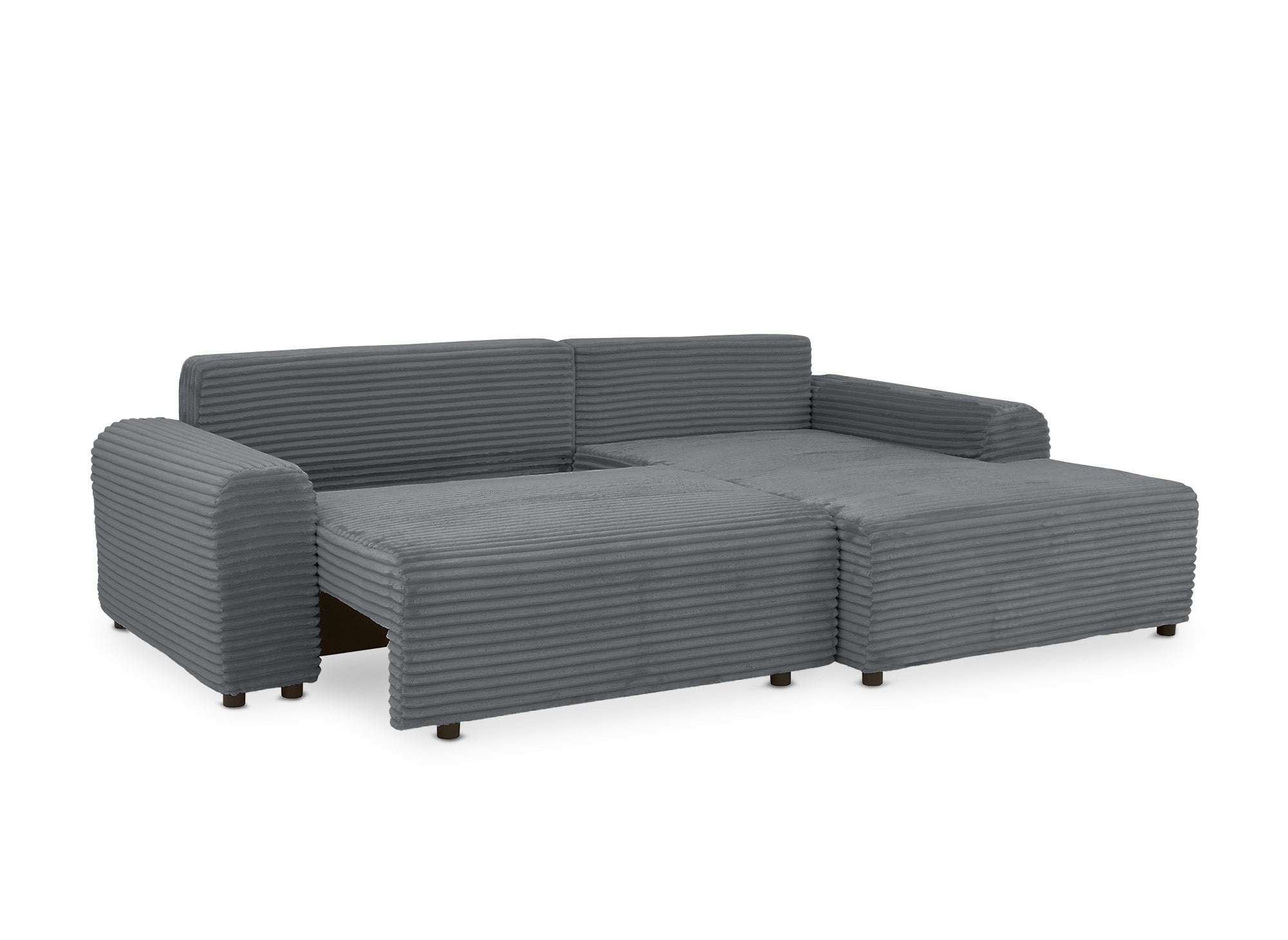 Canapé d'angle droit convertible avec coffre en velours côtelé épais gris foncé BALI - Angle droit