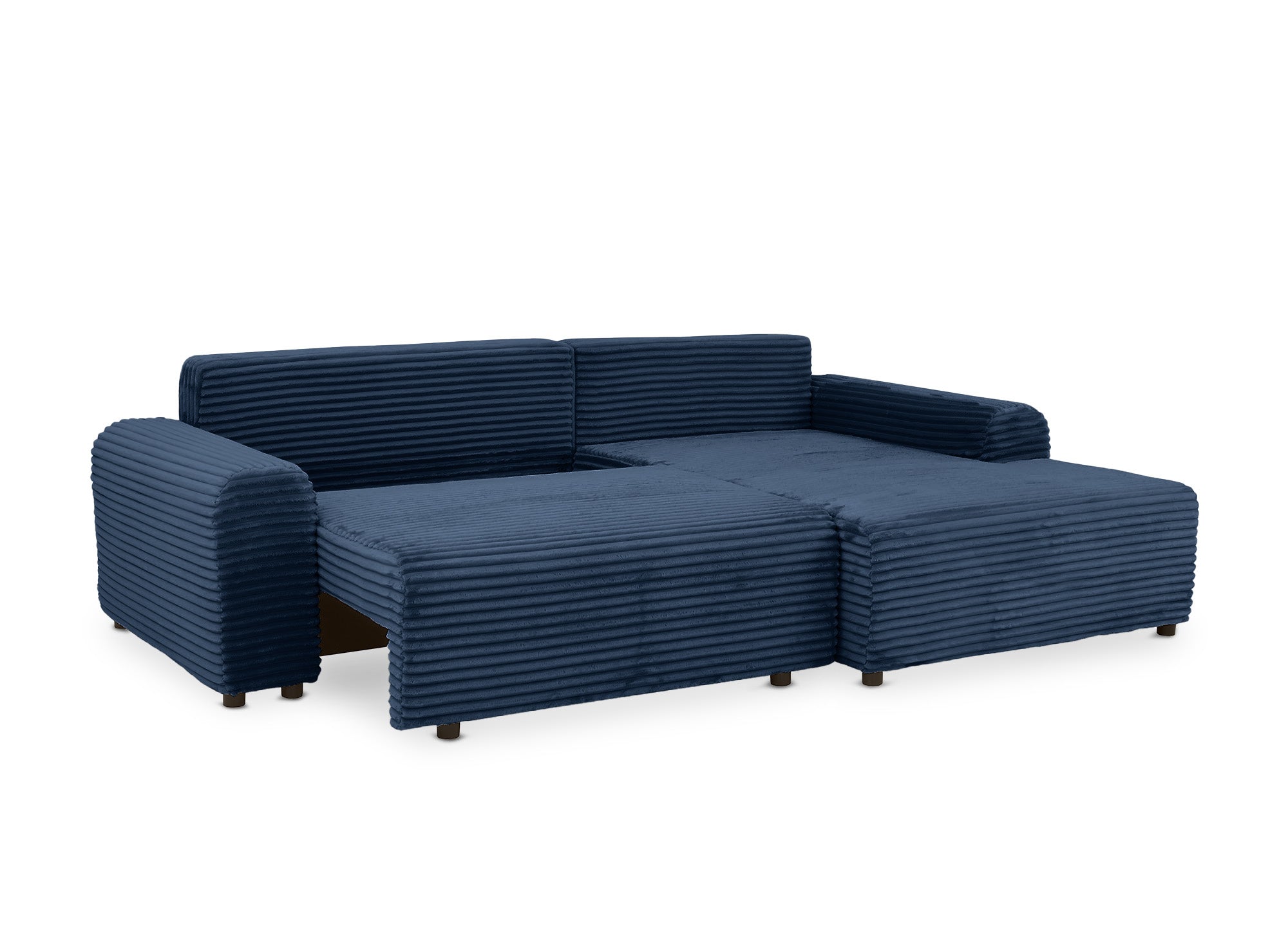 Canapé d'angle droit convertible avec coffre en velours côtelé épais bleu foncé BALI - Angle droit