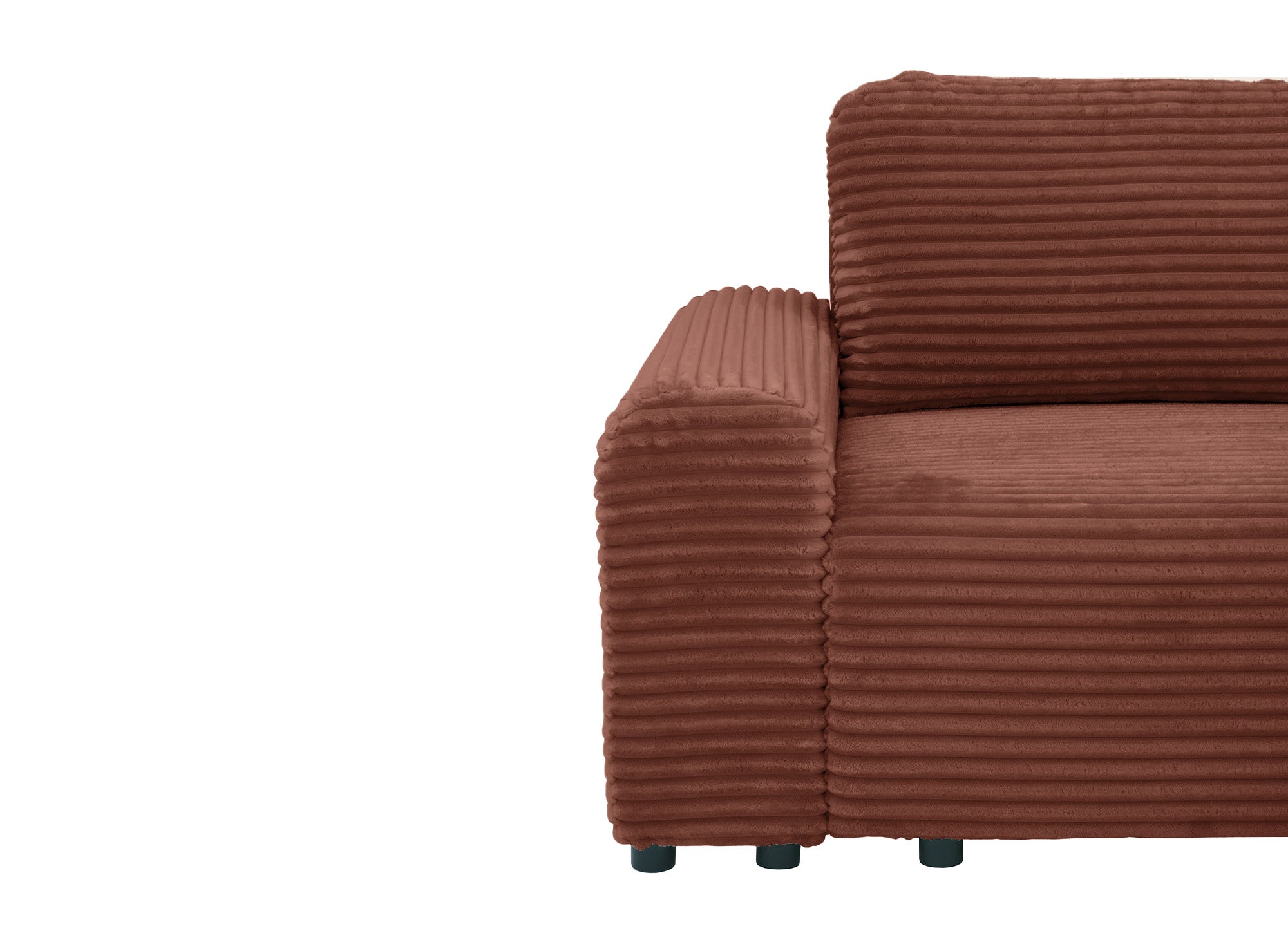 Canapé d'angle droit convertible avec coffre en velours côtelé épais terracotta BALI - Angle droit