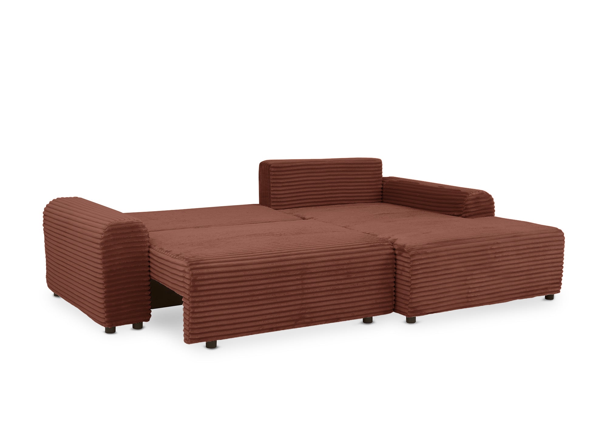 Canapé d'angle droit convertible avec coffre en velours côtelé épais terracotta BALI - Angle droit