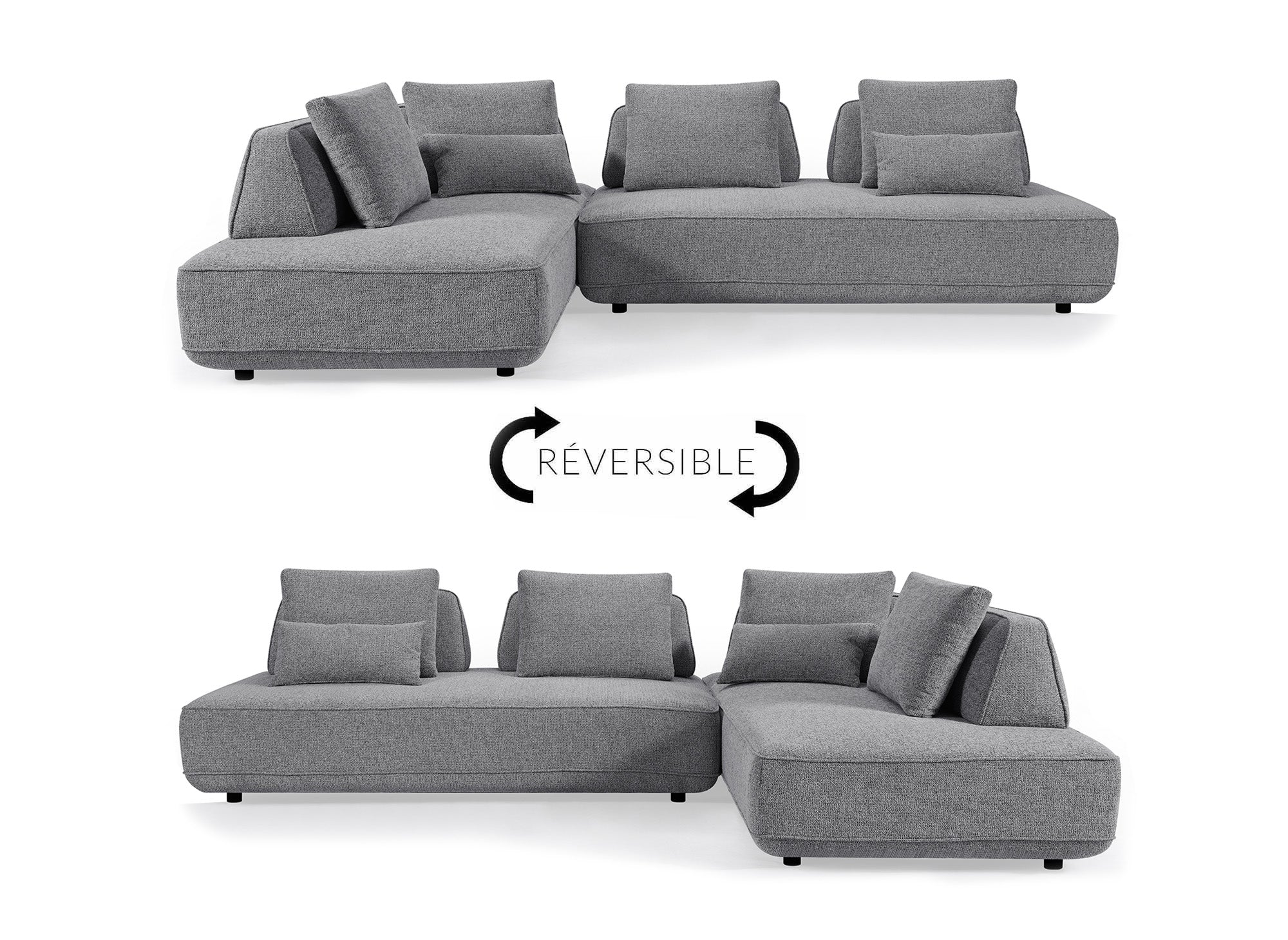Canapé d'angle réversible en velours chiné gris ISAORA