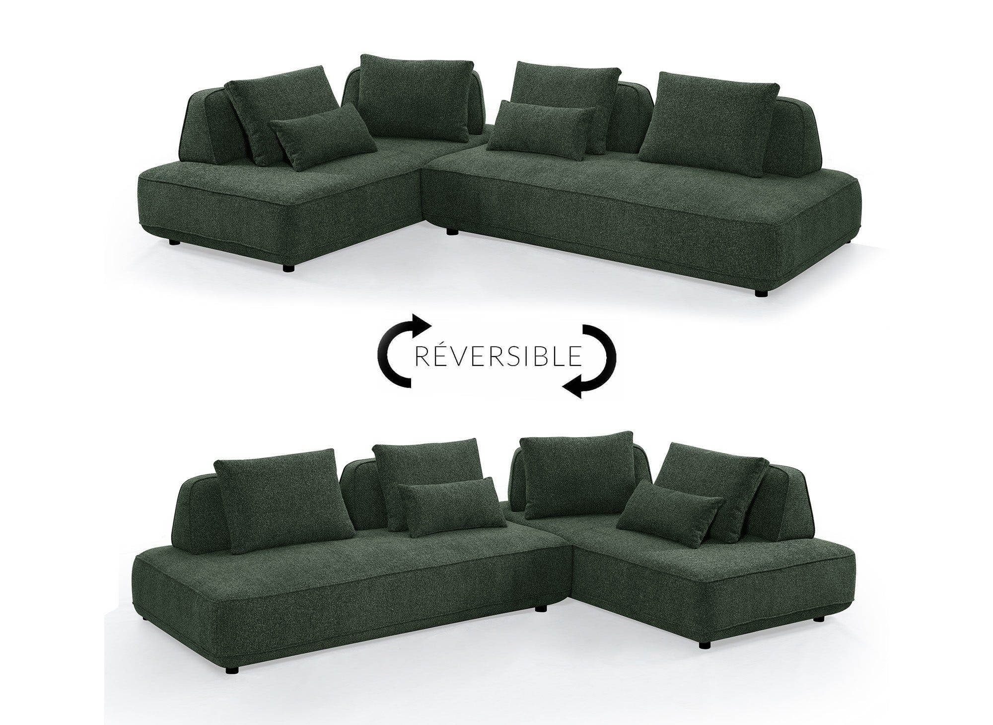 Canapé d'angle réversible en velours chiné vert kaki ISAORA