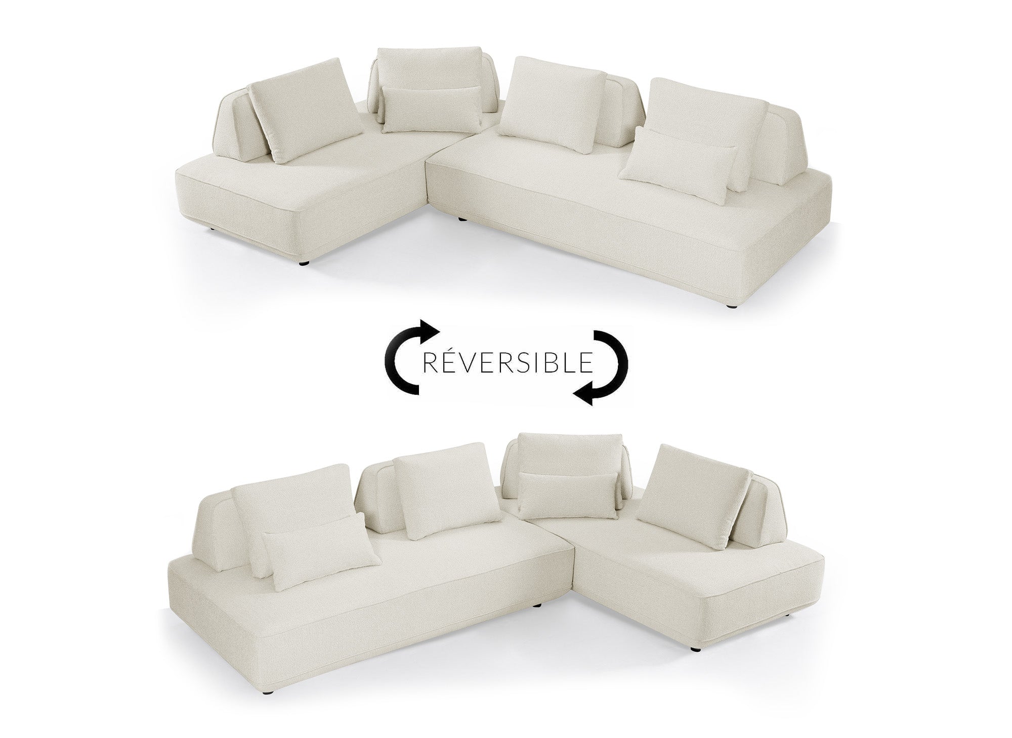 Canapé d'angle réversible en velours chiné beige ISAORA