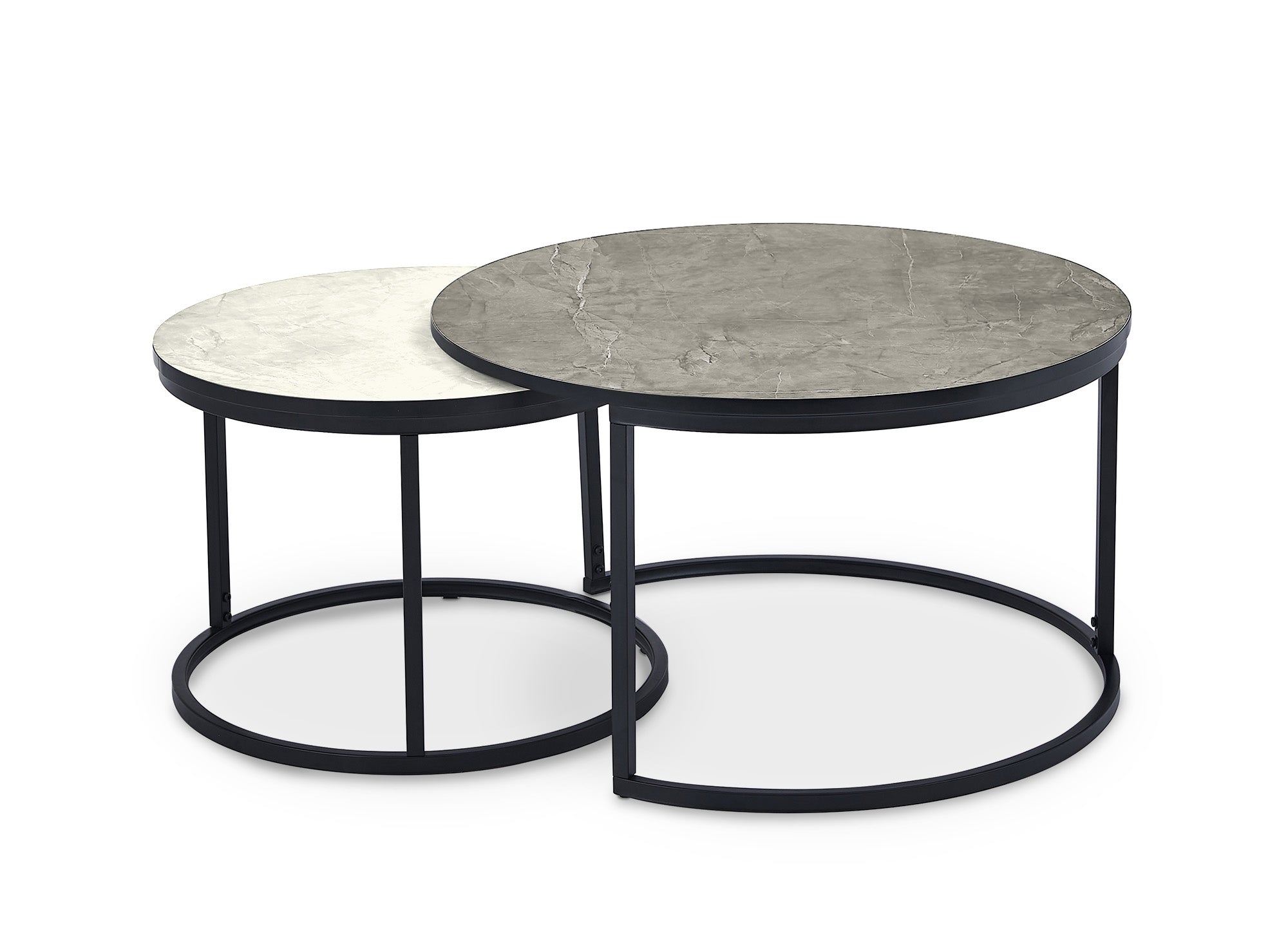 Lot de 2 tables basses rondes gigognes effet marbre DORINE