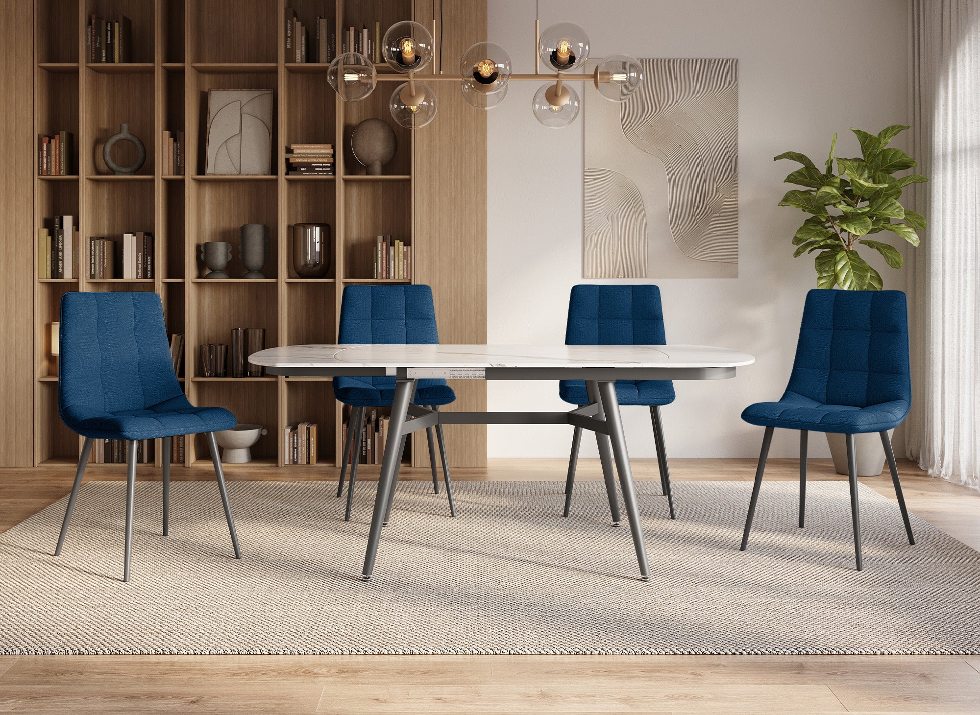 Lot de 4 chaises en tissu bleu capitonné JEREMI