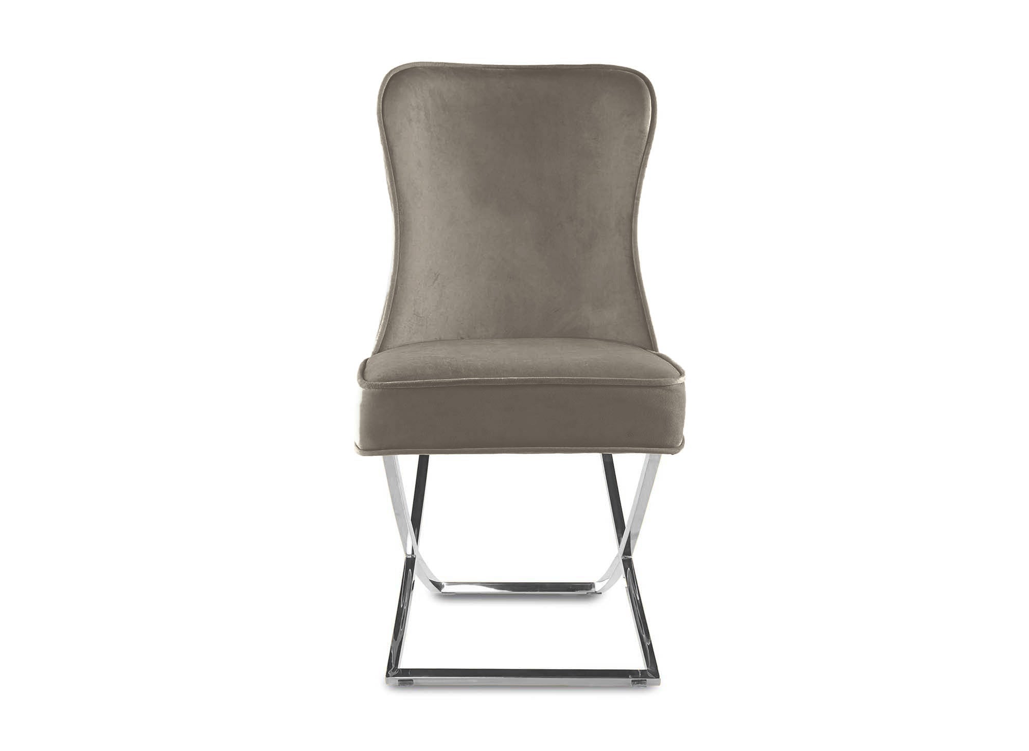 Lot de 2 chaises en velours beige pieds en métal argenté ETHAN