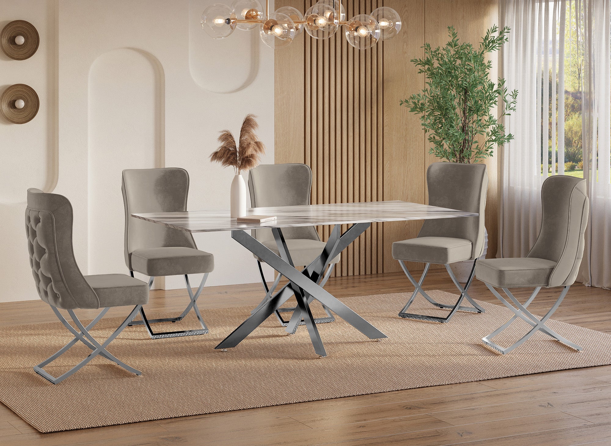 Lot de 2 chaises en velours beige pieds en métal argenté ETHAN