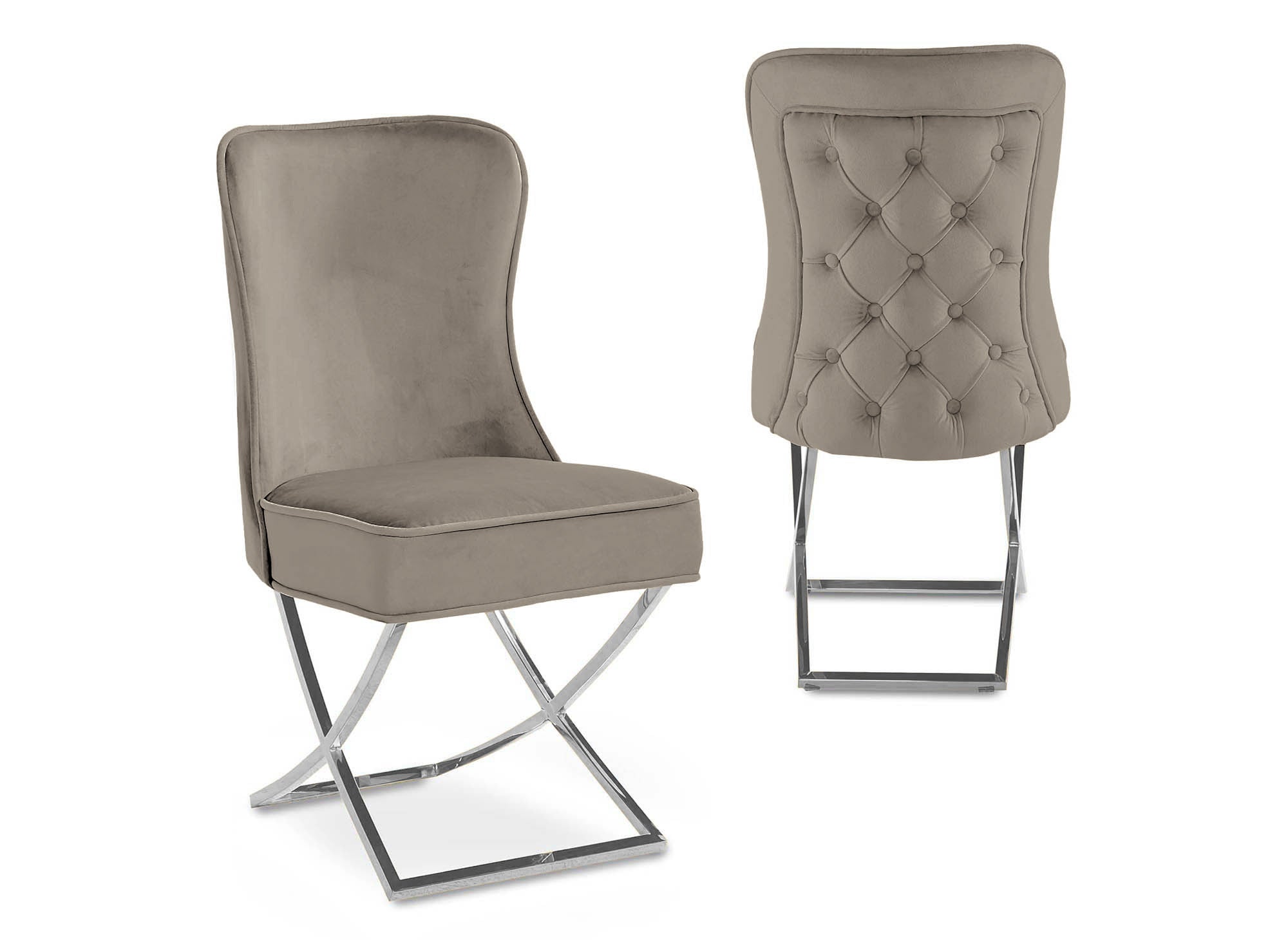 Lot de 2 chaises en velours beige pieds en métal argenté ETHAN
