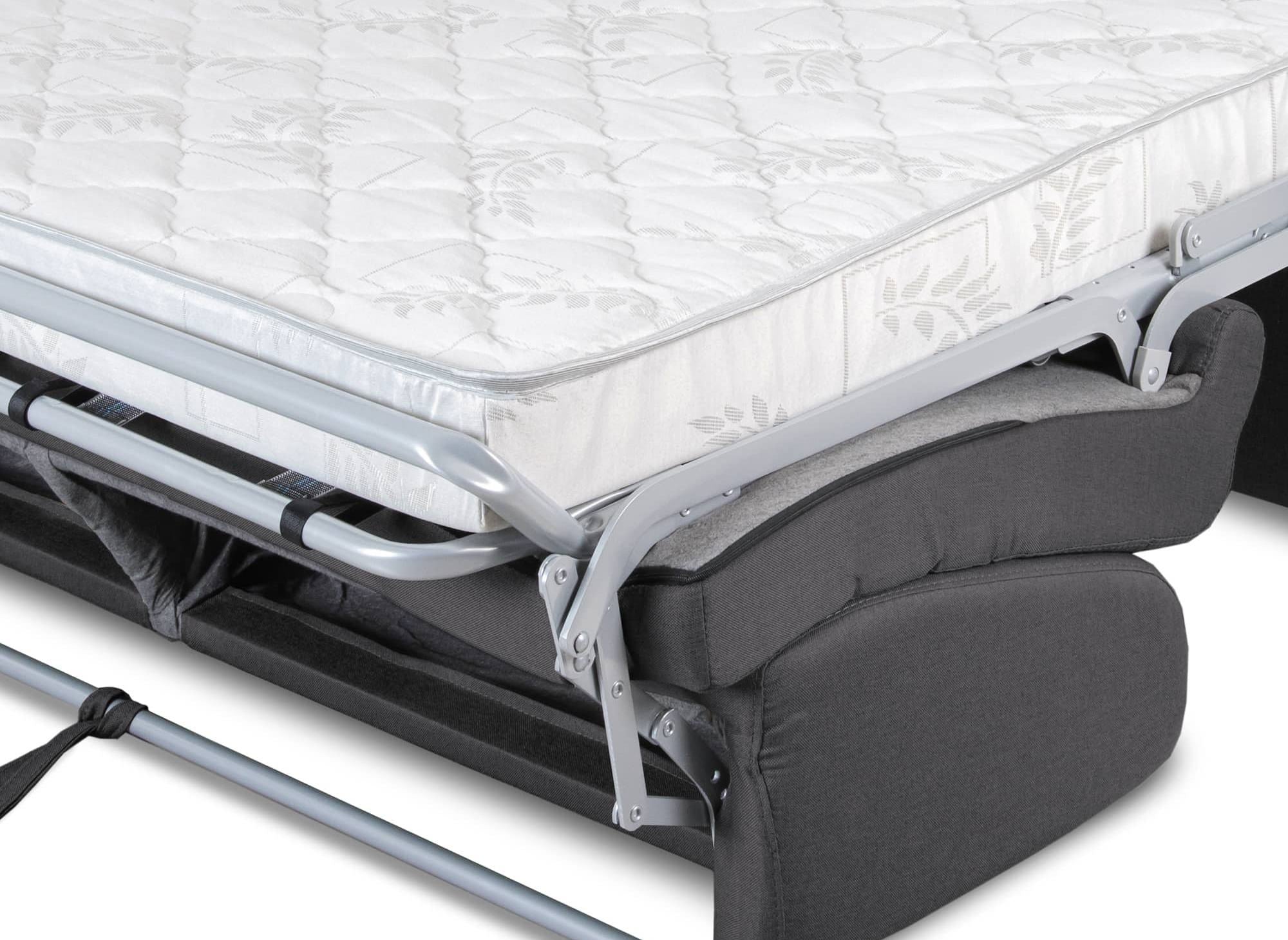 Canapé convertible 3 places LOUNA en tissu gris foncé ouverture express matelas 14 cm