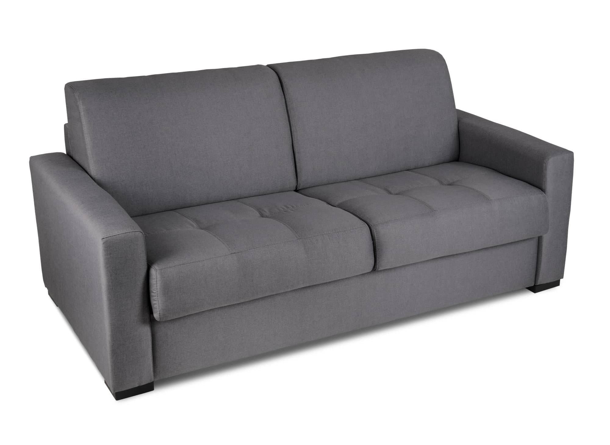 Canapé convertible 3 places LOUNA en tissu gris foncé ouverture express matelas 14 cm