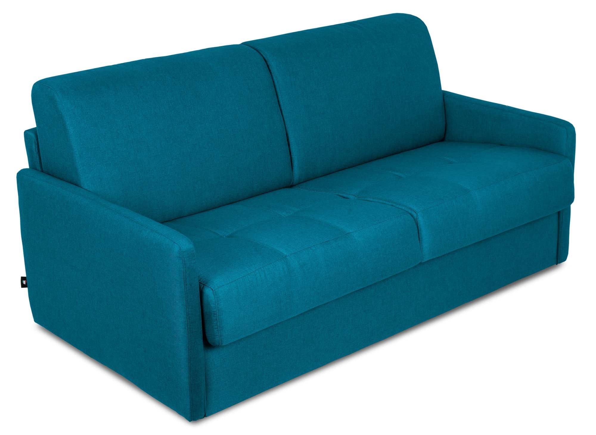 Canapé convertible 3 places LOUNA SLIM en tissu bleu pétrole ouverture express