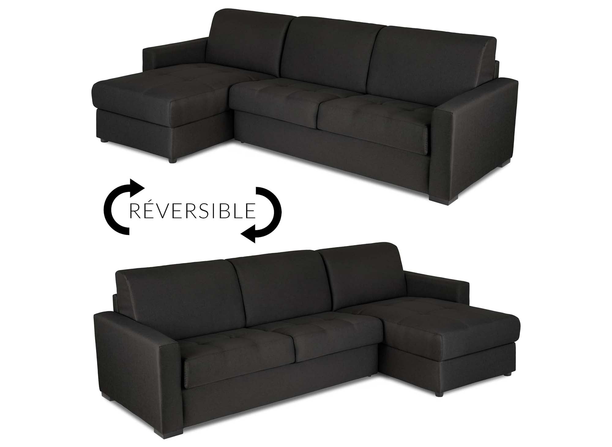 Canapé d'angle réversible convertible express en tissu gris carbon LOUNA