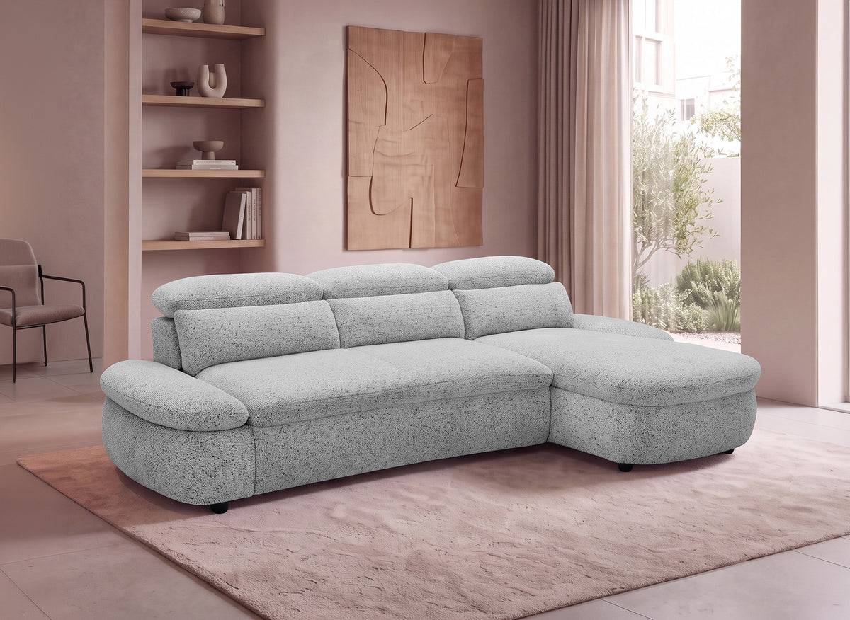 Canapé d'angle relax électrique en tissu bouclette gris CLEMENT - Angle droit