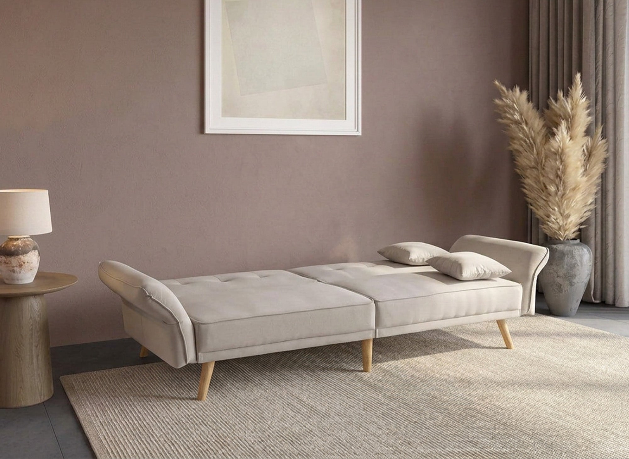 Canapé clic clac 3 places en tissu beige CHILI