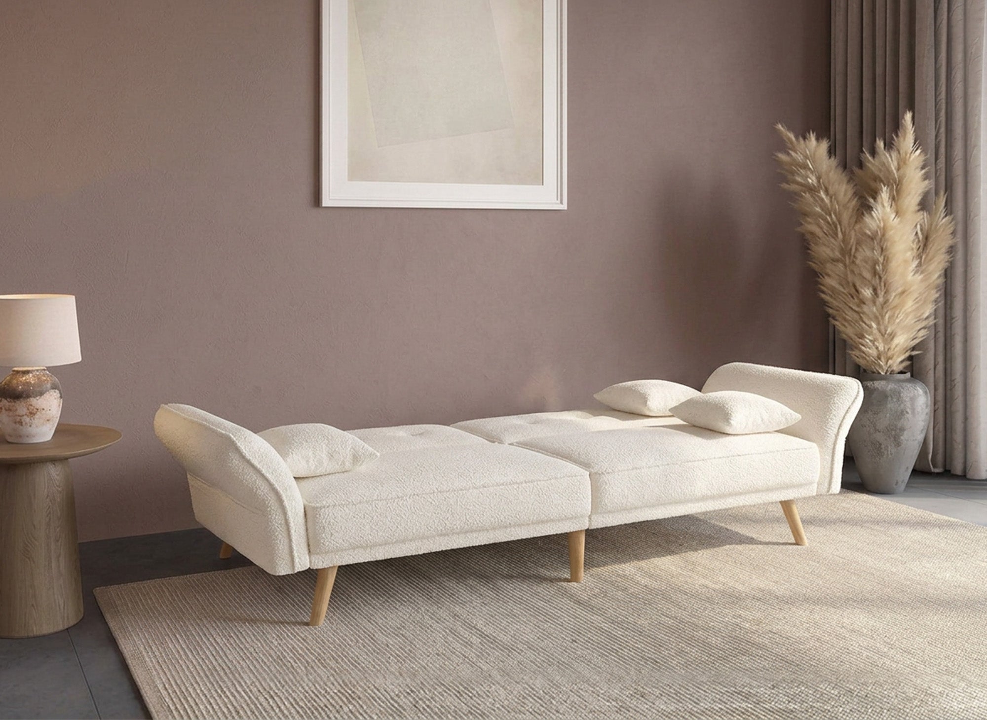 Canapé clic clac 3 places en tissu bouclette blanc écru CHILI